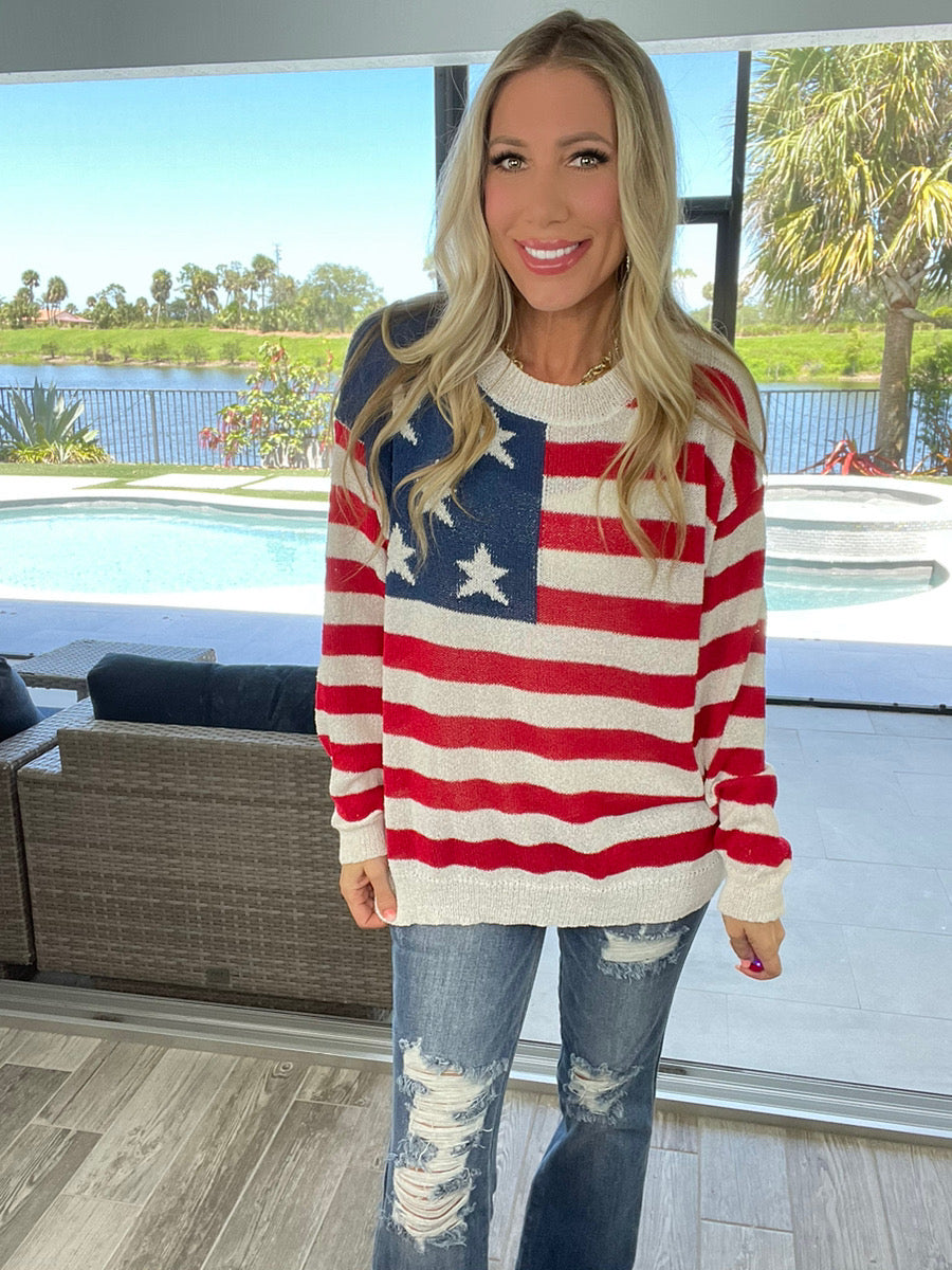 American Flag Sweater-150 Sweaters- Simply Simpson's Boutique is a Women's Online Fashion Boutique Located in Jupiter, Florida