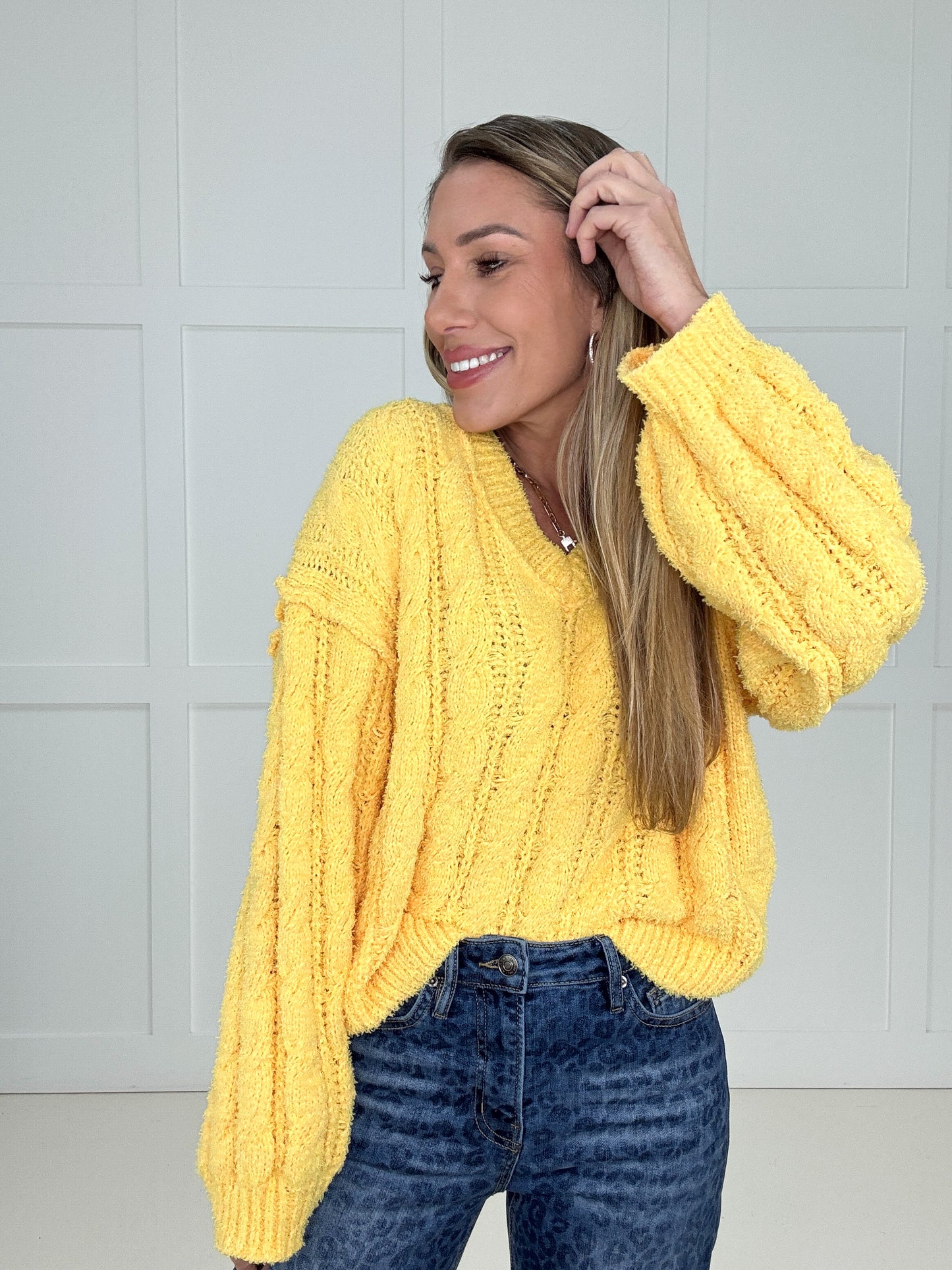 POL Cozy Crush Yellow Sweater-150 Sweaters- Simply Simpson's Boutique is a Women's Online Fashion Boutique Located in Jupiter, Florida