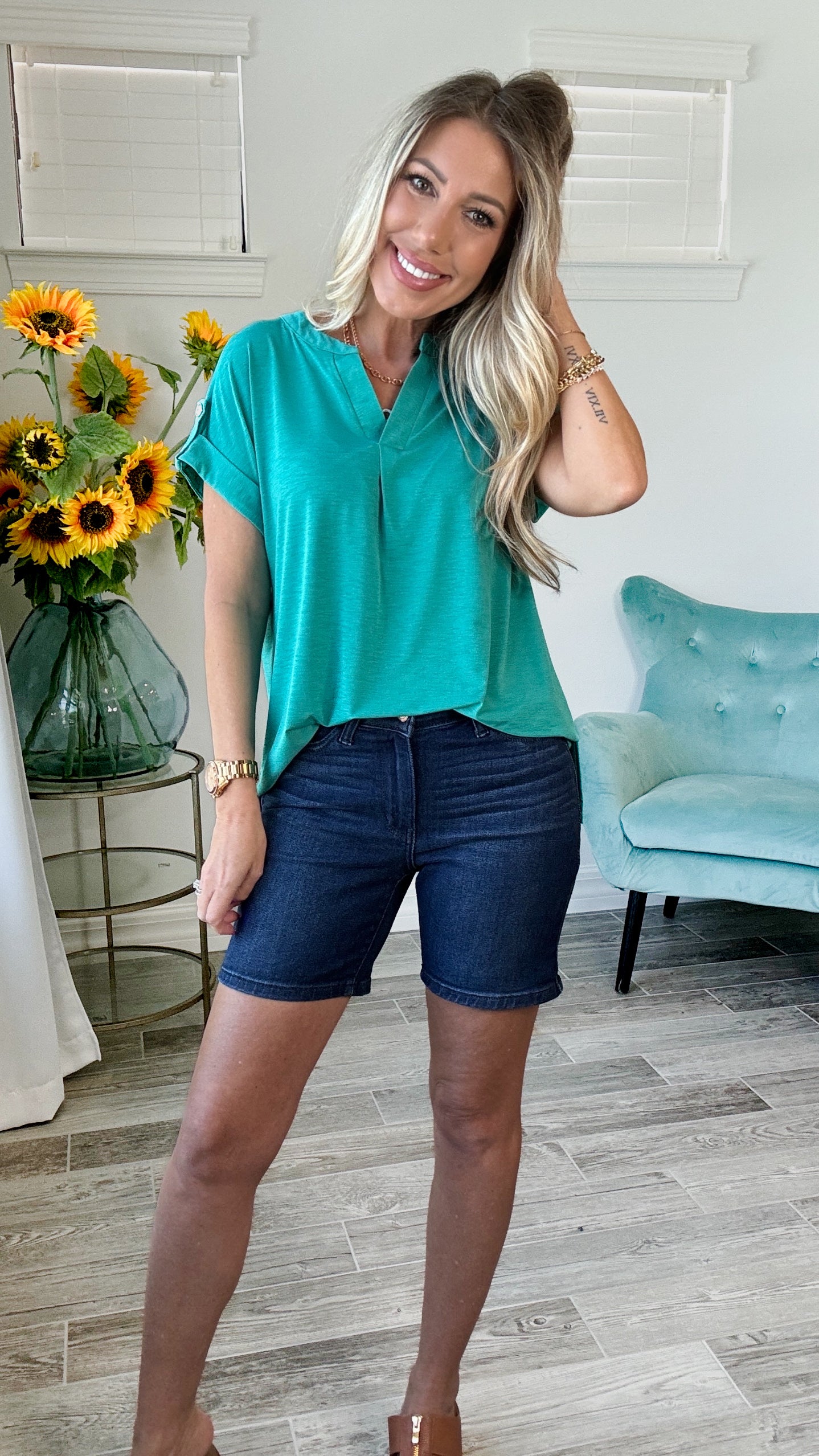 Judy Blue Hello Darling Bermuda Shorts-190 Skirts/Shorts- Simply Simpson's Boutique is a Women's Online Fashion Boutique Located in Jupiter, Florida