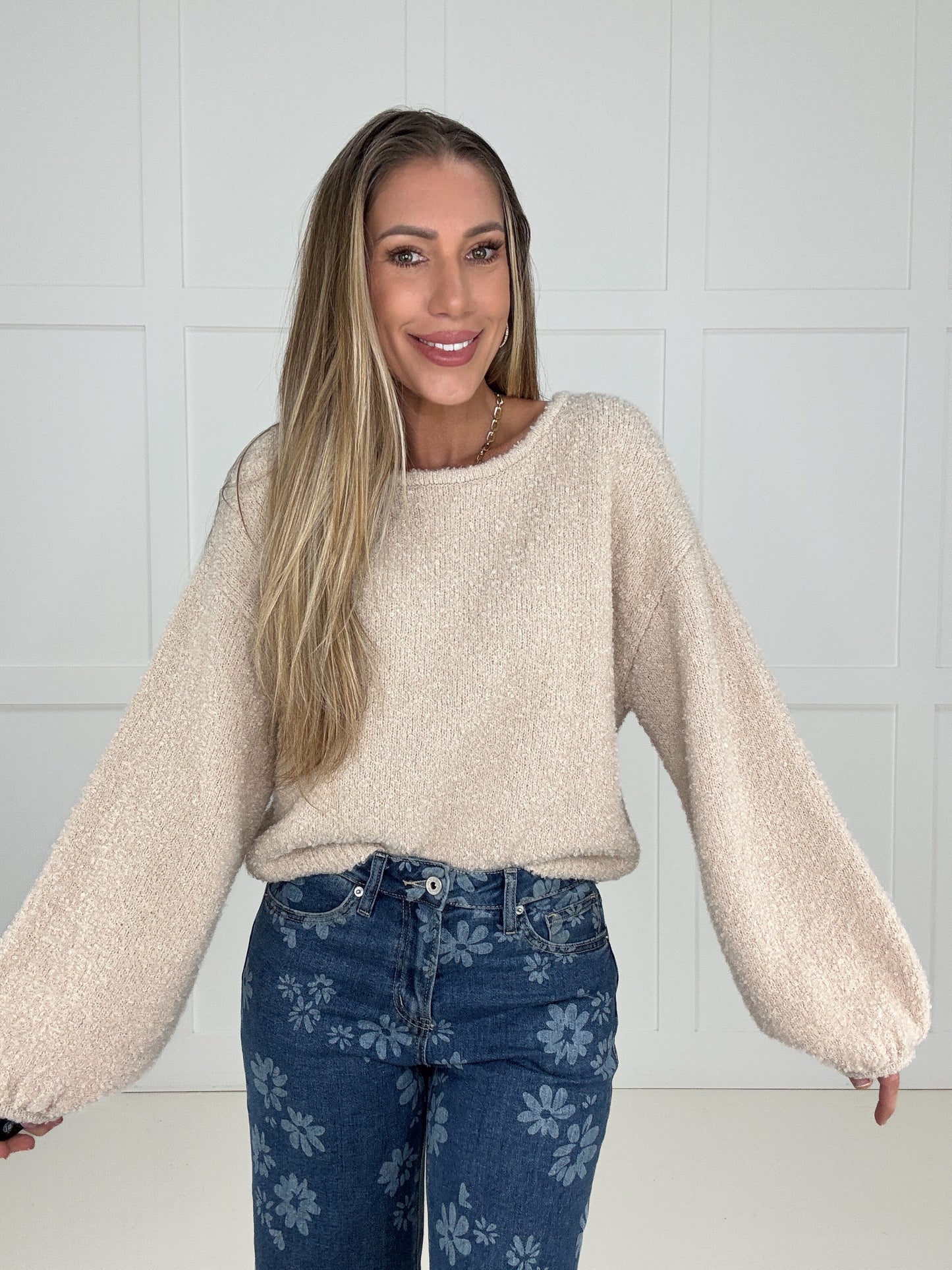 Cream Cloud Nine Balloon Sleeve Sweater