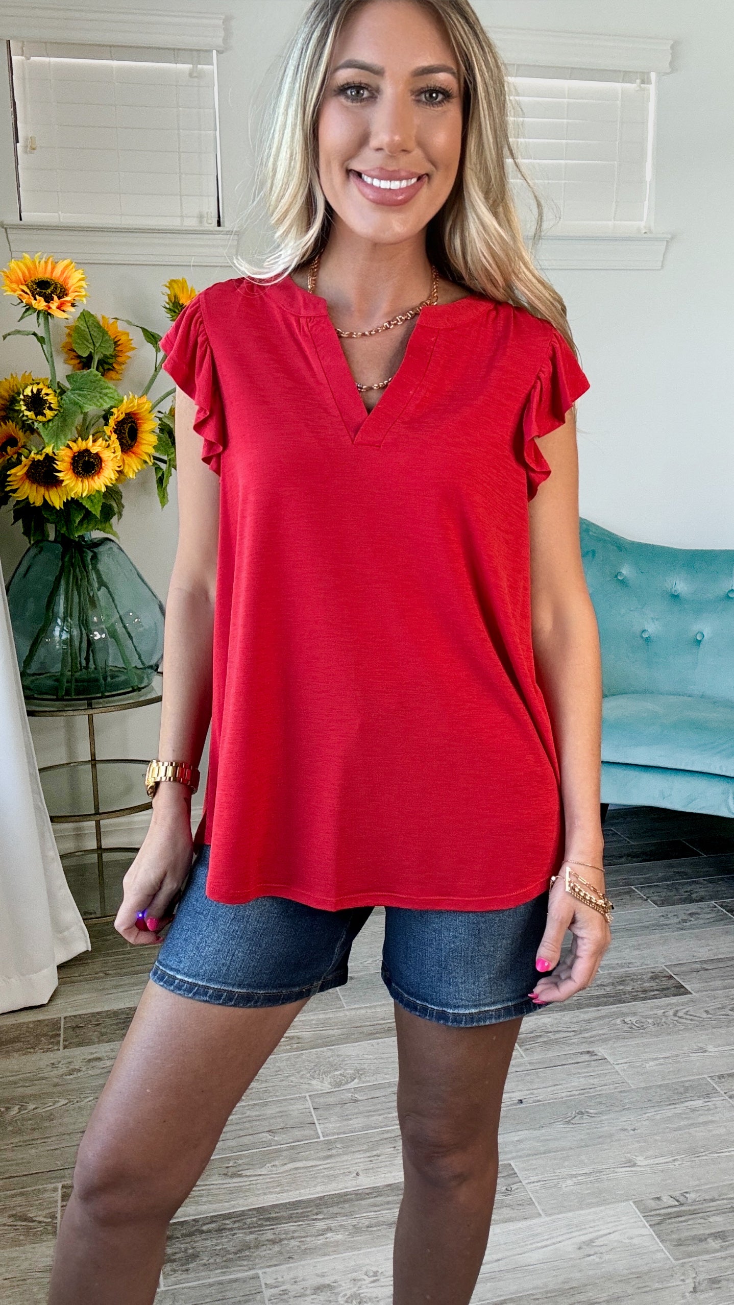 Dear Scarlett Flutter Sleeve Lizzy Top-100 Short Sleeves- Simply Simpson's Boutique is a Women's Online Fashion Boutique Located in Jupiter, Florida