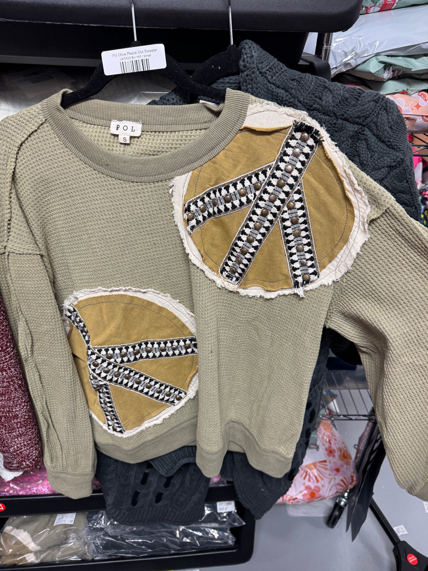 Pol Olive Peace Out Sweater-150 Sweaters- Simply Simpson's Boutique is a Women's Online Fashion Boutique Located in Jupiter, Florida