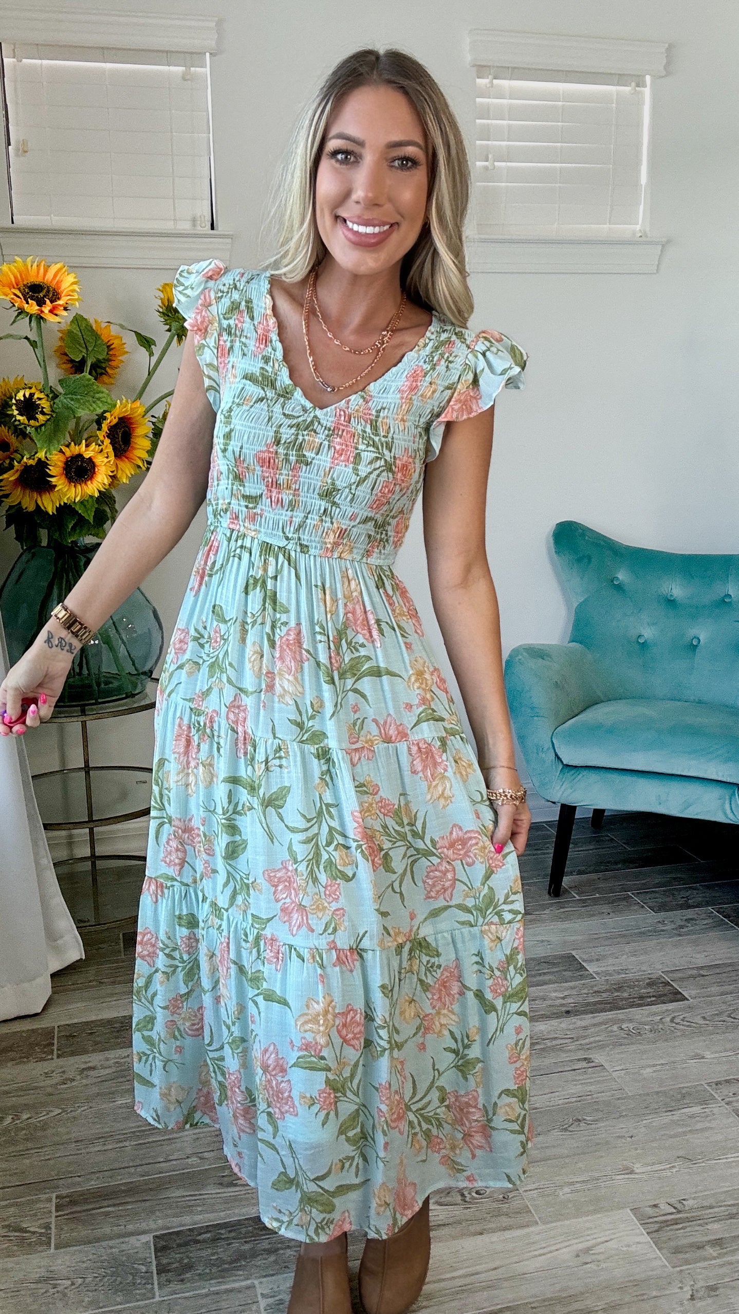 Flutter Sleeve Midi Dress-240 Dresses- Simply Simpson's Boutique is a Women's Online Fashion Boutique Located in Jupiter, Florida