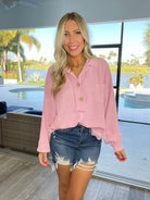 Light Pink Collared Raw Hem Knit Top-110 Long Sleeves- Simply Simpson's Boutique is a Women's Online Fashion Boutique Located in Jupiter, Florida