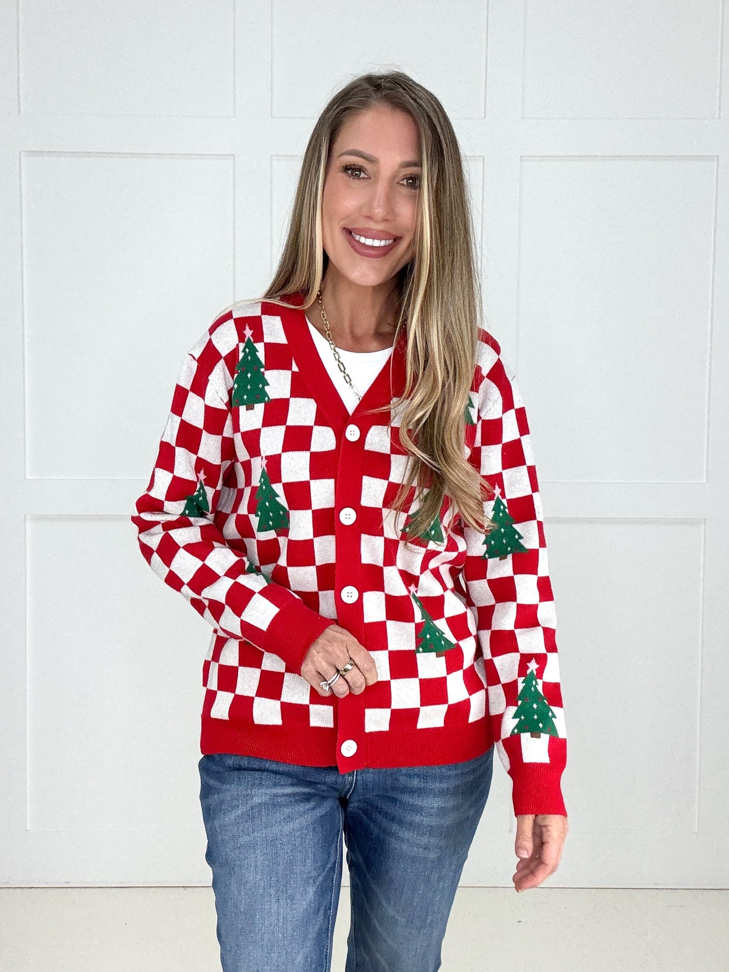 Checkered Christmas Cheer Cardigan