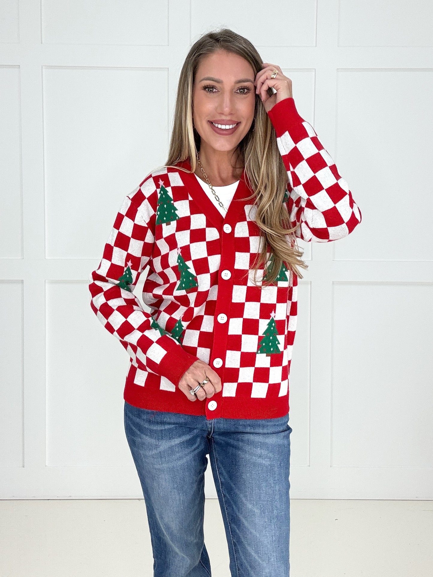 Checkered Christmas Cheer Cardigan