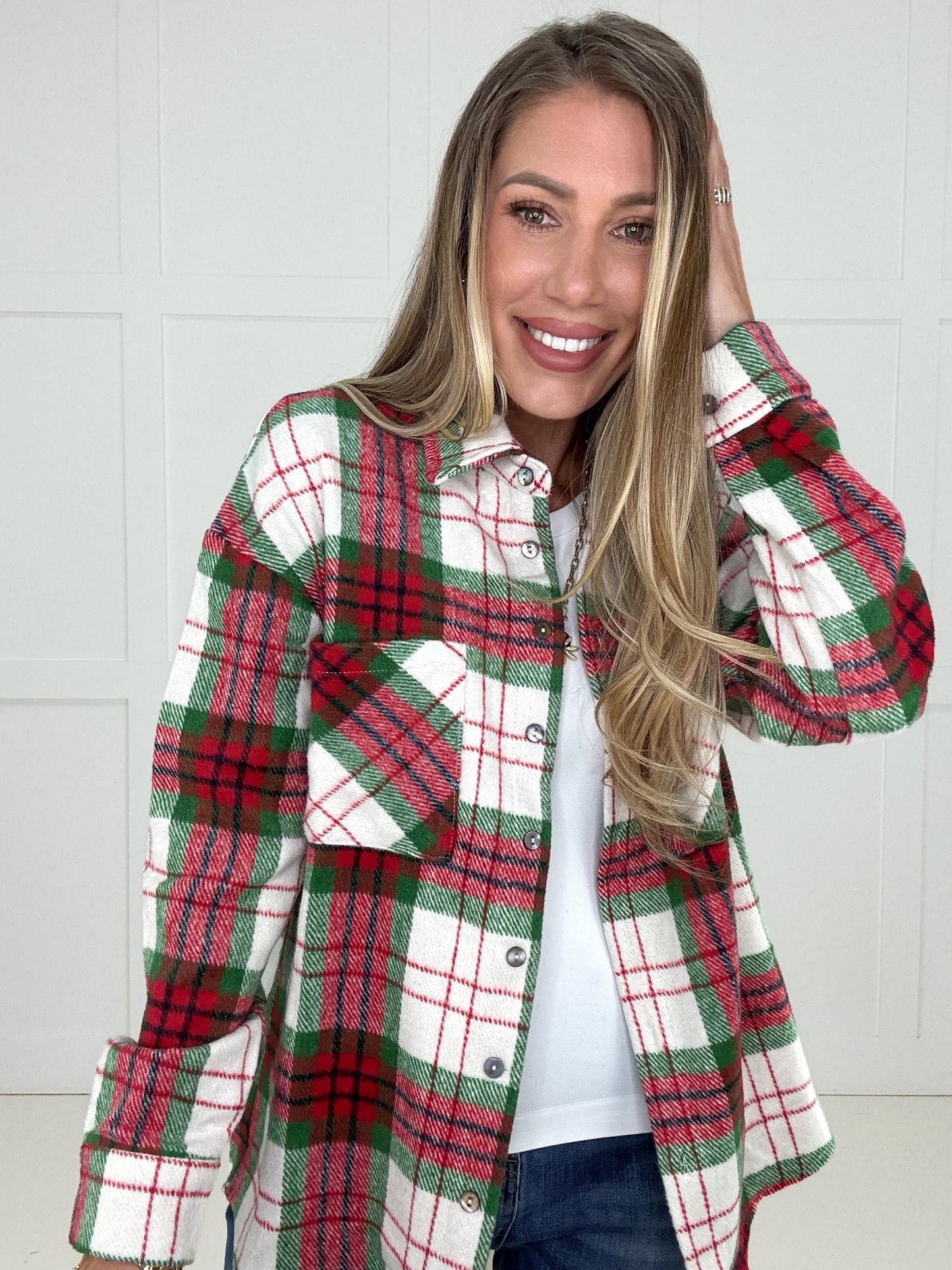 Mistletoe Magic Shacket-150 Sweaters- Simply Simpson's Boutique is a Women's Online Fashion Boutique Located in Jupiter, Florida