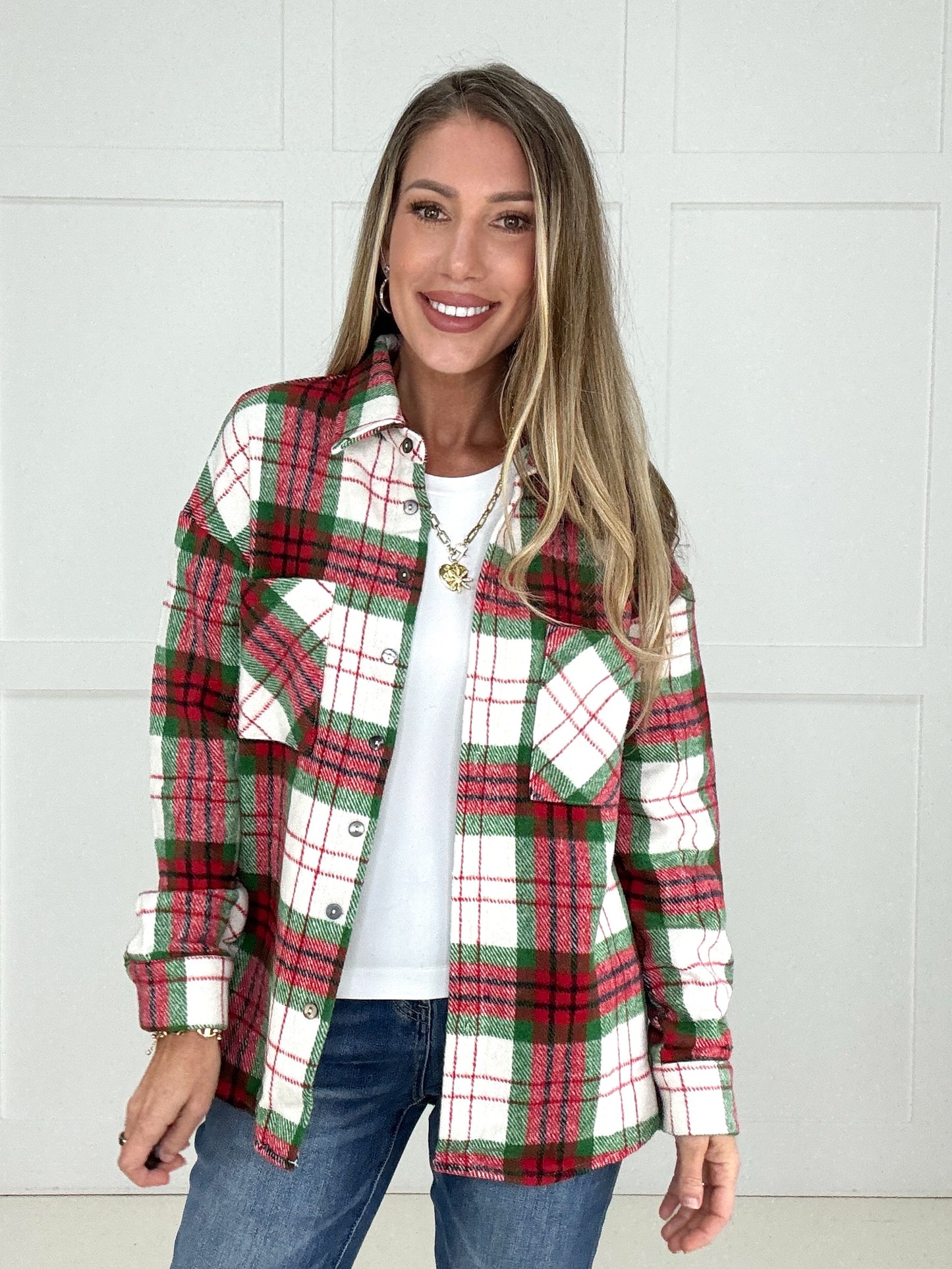 Mistletoe Magic Shacket-150 Sweaters- Simply Simpson's Boutique is a Women's Online Fashion Boutique Located in Jupiter, Florida
