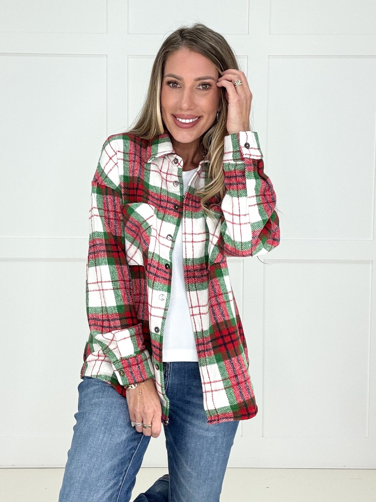 Mistletoe Magic Shacket-150 Sweaters- Simply Simpson's Boutique is a Women's Online Fashion Boutique Located in Jupiter, Florida