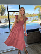 Flutter Sleeve Midi Dress-240 Dresses- Simply Simpson's Boutique is a Women's Online Fashion Boutique Located in Jupiter, Florida