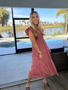 Flutter Sleeve Midi Dress-240 Dresses- Simply Simpson's Boutique is a Women's Online Fashion Boutique Located in Jupiter, Florida