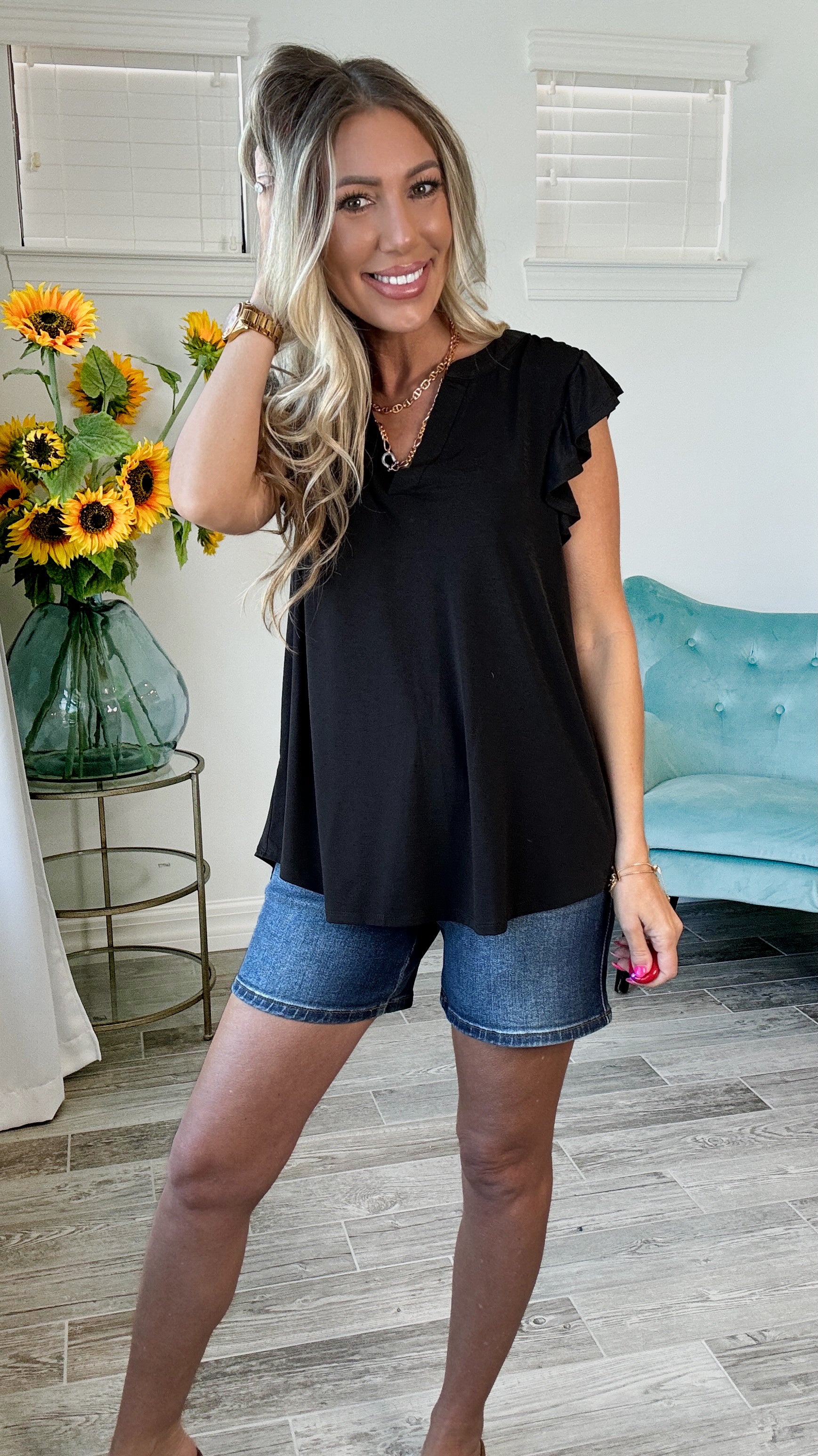 Dear Scarlett Flutter Sleeve Lizzy Top-100 Short Sleeves- Simply Simpson's Boutique is a Women's Online Fashion Boutique Located in Jupiter, Florida