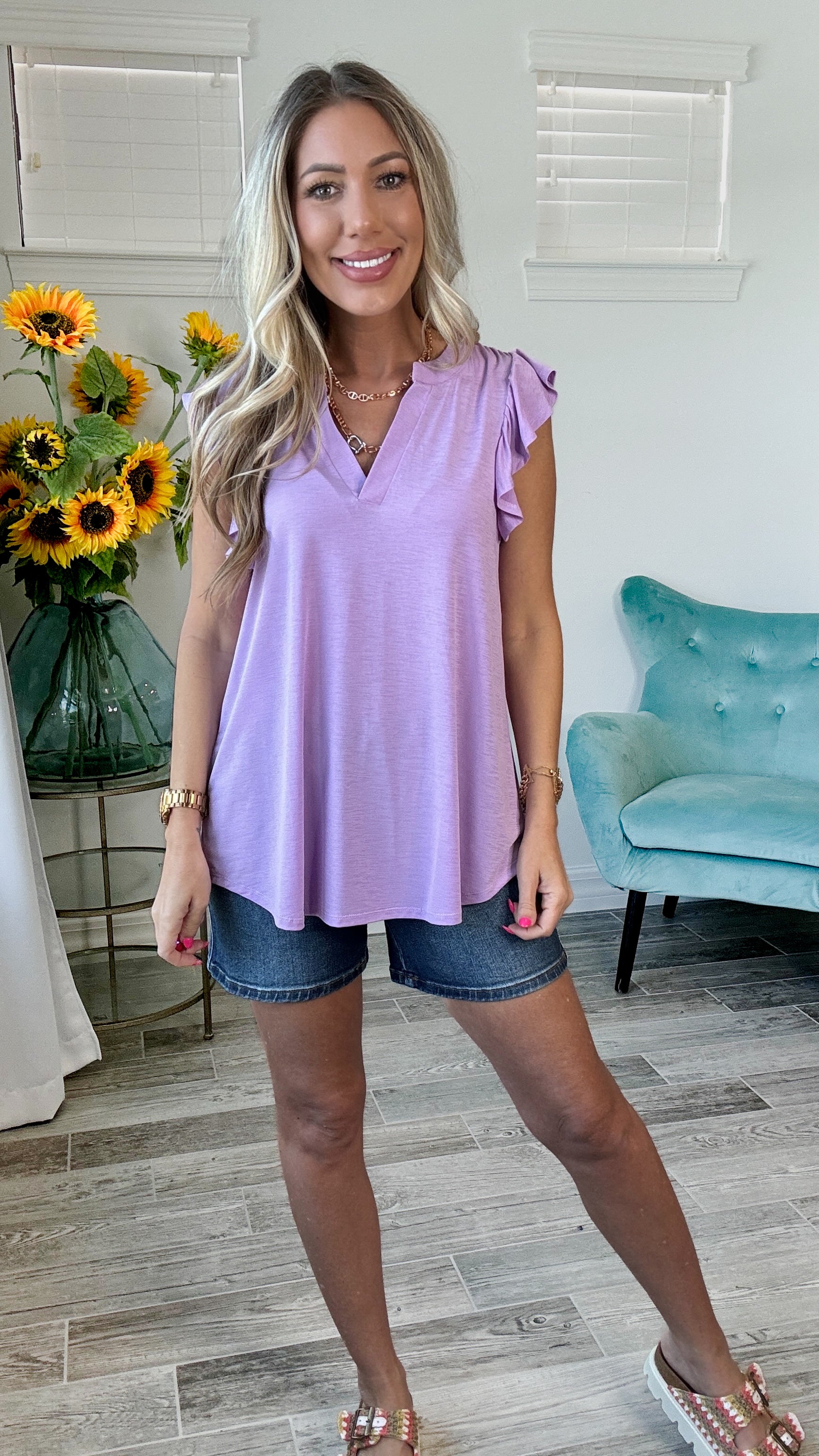 Dear Scarlett Flutter Sleeve Lizzy Top-100 Short Sleeves- Simply Simpson's Boutique is a Women's Online Fashion Boutique Located in Jupiter, Florida