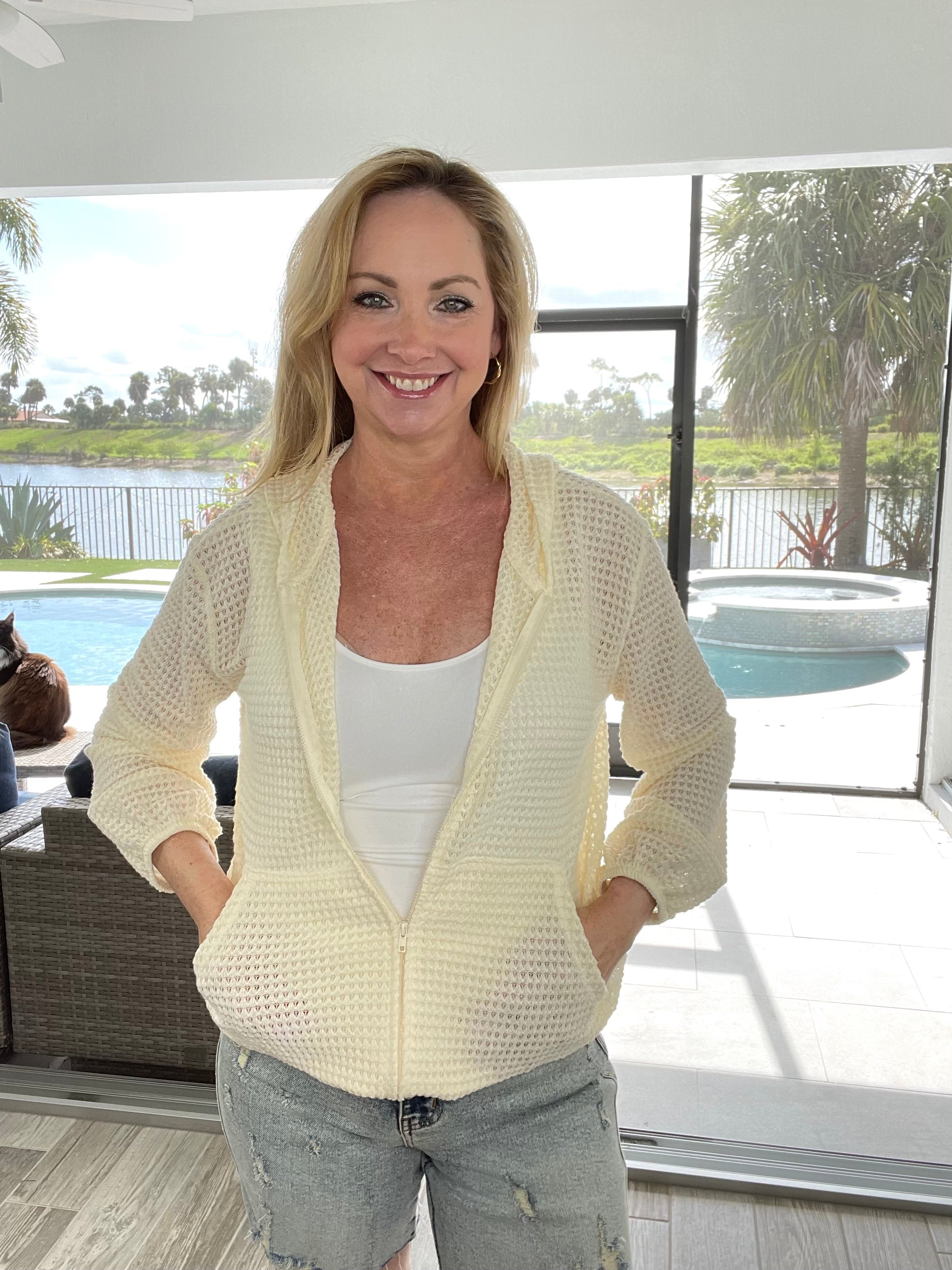 Breezy Beaches Waffle Knit Top-180 Outerwear- Simply Simpson's Boutique is a Women's Online Fashion Boutique Located in Jupiter, Florida