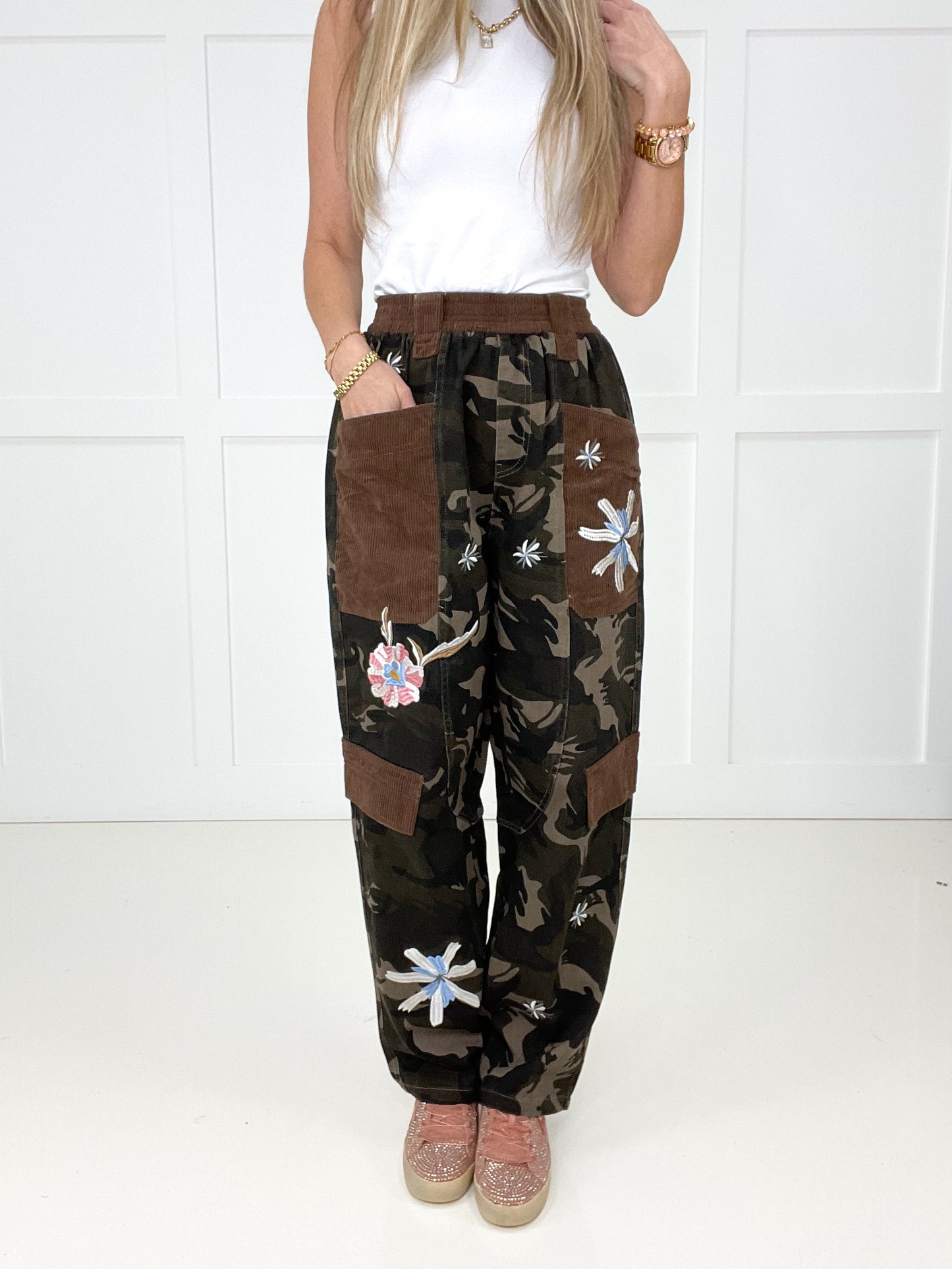 Camo Floral Patch Pocket Pants-210 Other Bottoms- Simply Simpson's Boutique is a Women's Online Fashion Boutique Located in Jupiter, Florida