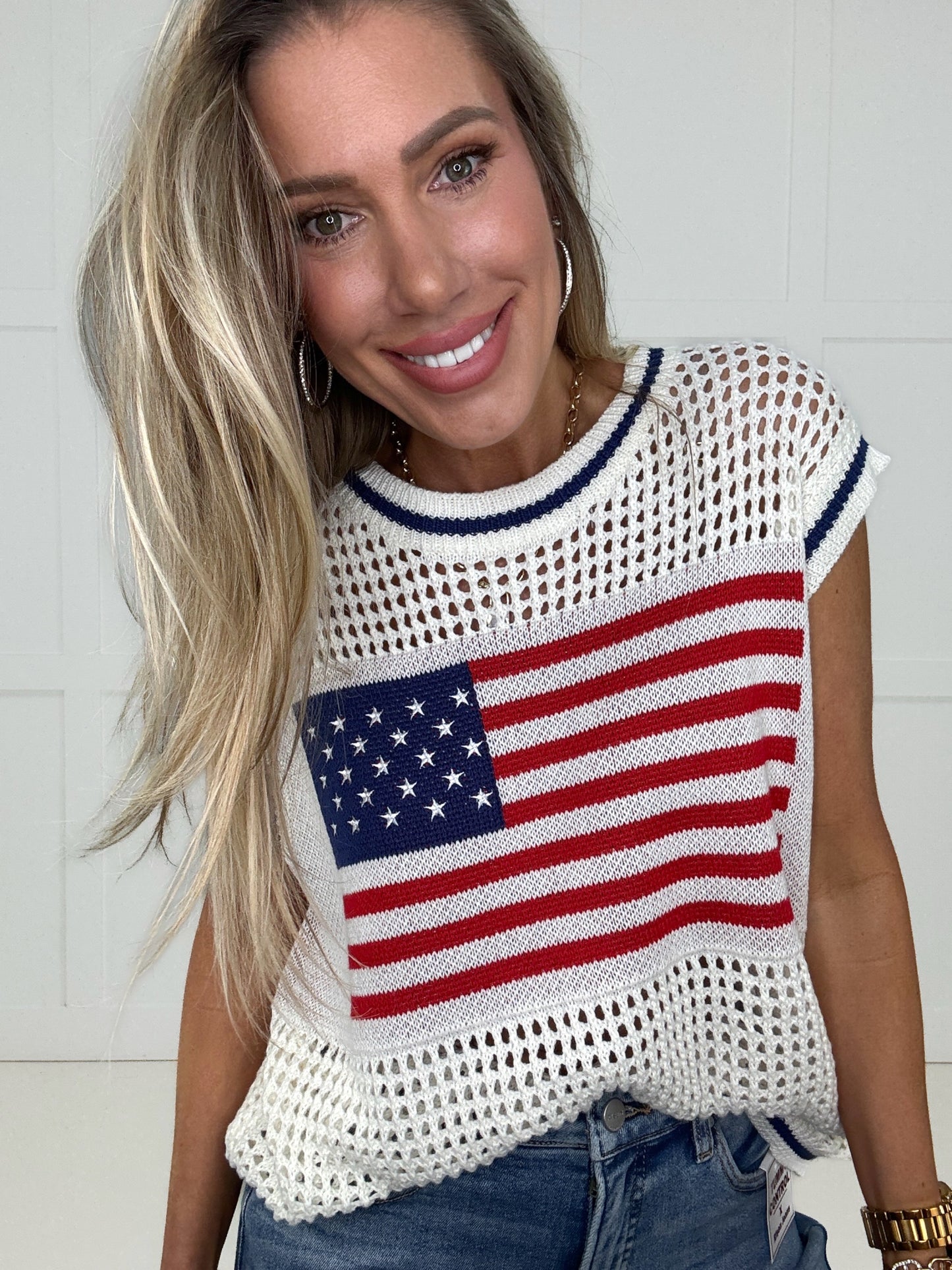Crochet Flag Tank Top-120 Sleeveless- Simply Simpson's Boutique is a Women's Online Fashion Boutique Located in Jupiter, Florida