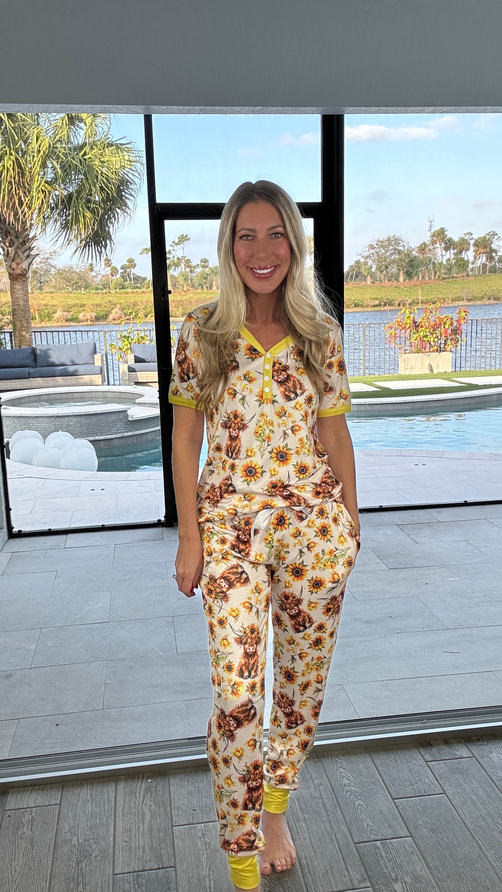 Preorder Shirley & Stone Highland Cow Pajama Collection-220 Lounge wear/Pajamas- Simply Simpson's Boutique is a Women's Online Fashion Boutique Located in Jupiter, Florida