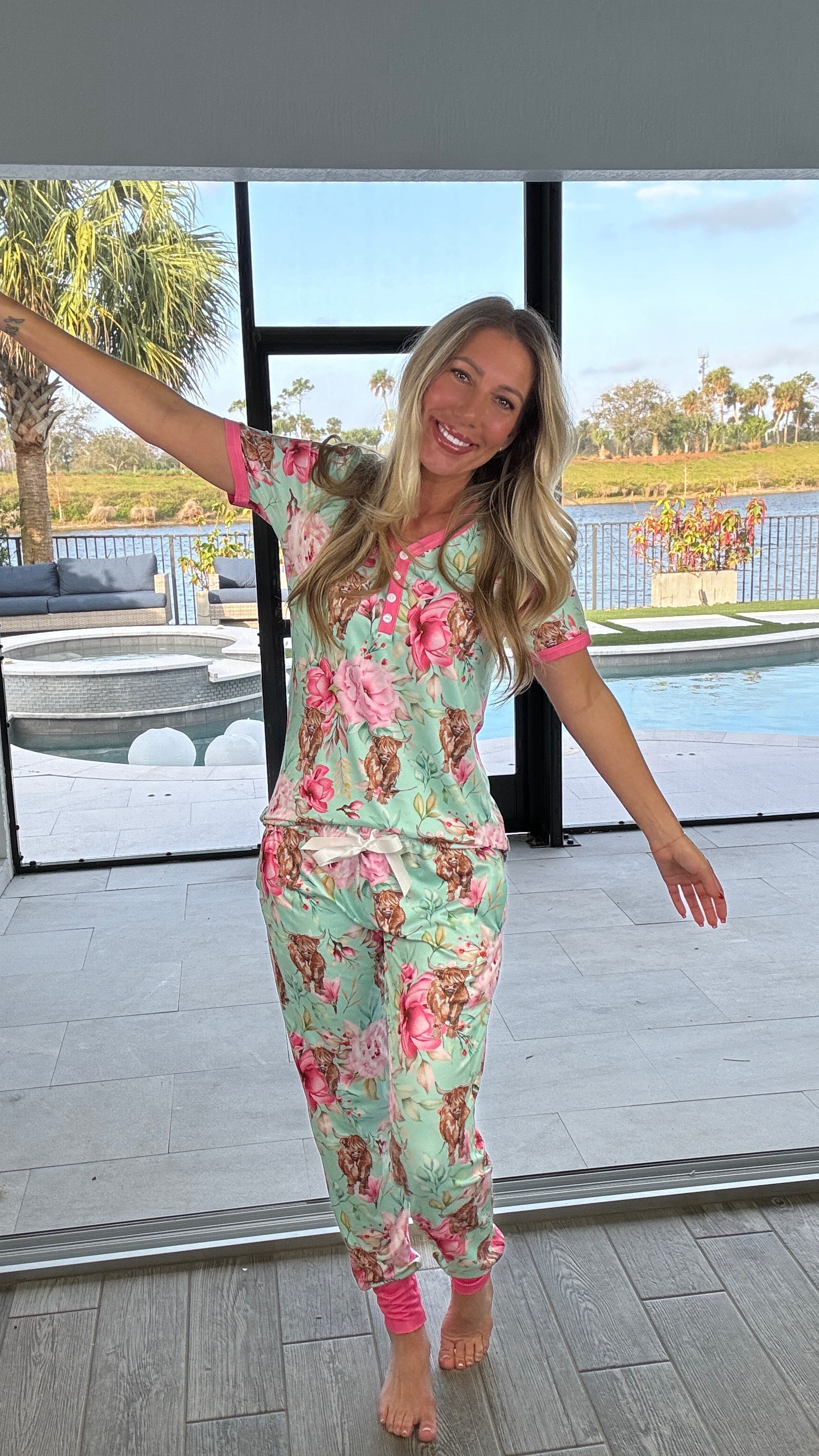 Preorder Shirley & Stone Highland Cow Pajama Collection-220 Lounge wear/Pajamas- Simply Simpson's Boutique is a Women's Online Fashion Boutique Located in Jupiter, Florida