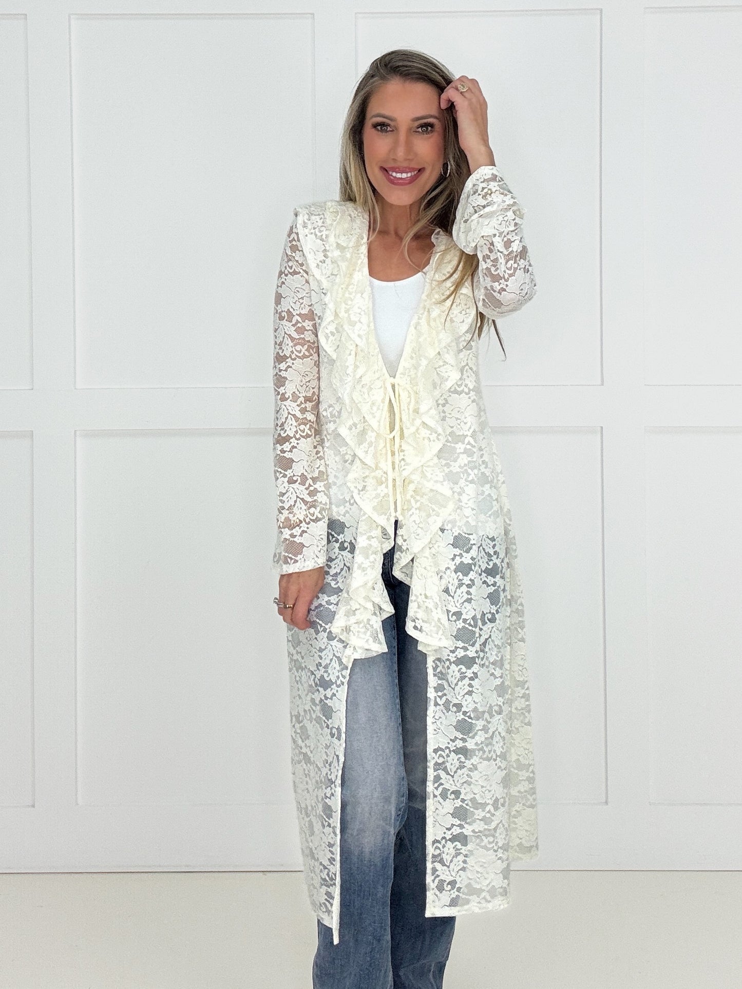 Ivory Long Lace Cardigan