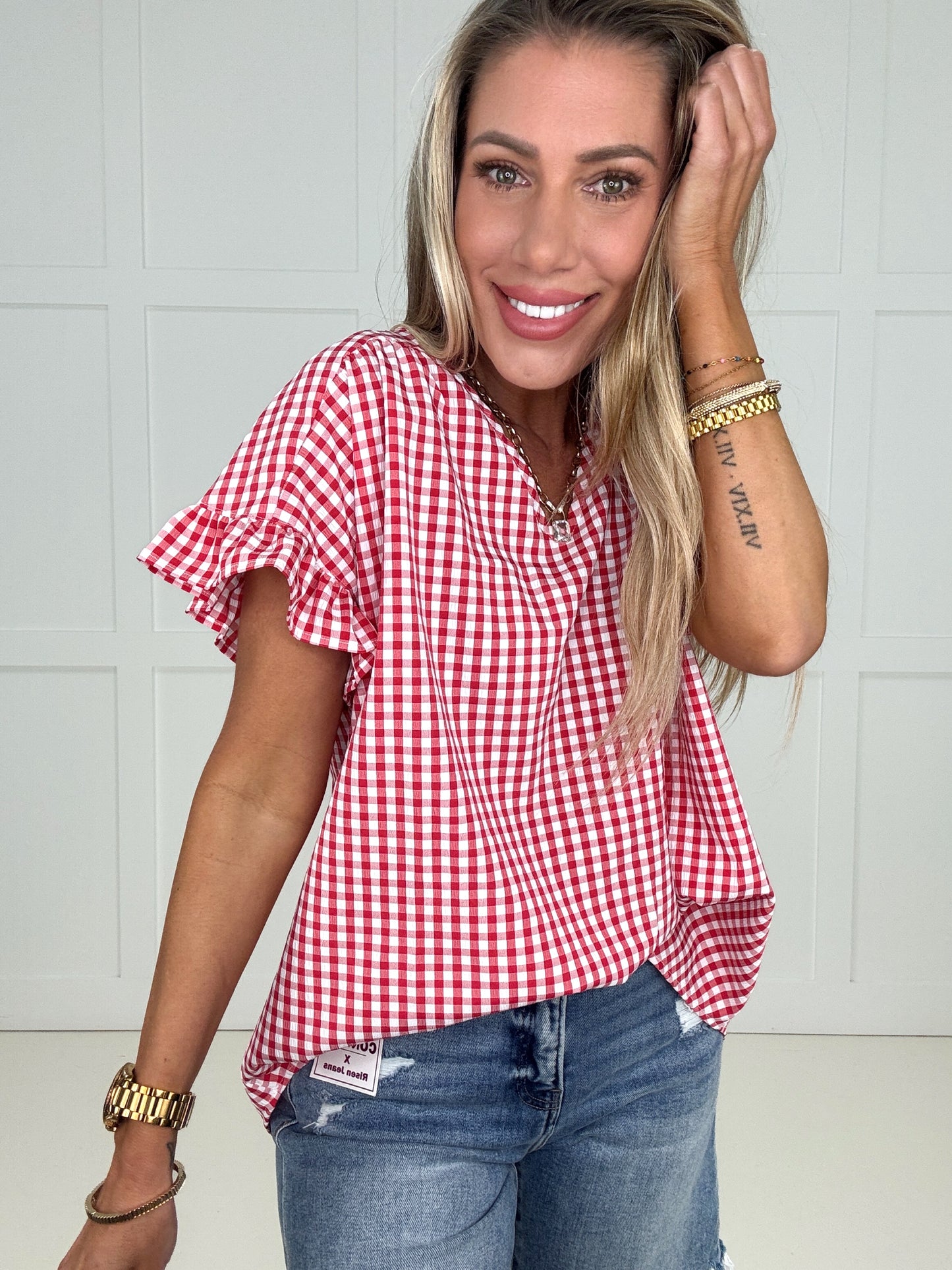 Picnic Perfect Gingham Top-100 Short Sleeves- Simply Simpson's Boutique is a Women's Online Fashion Boutique Located in Jupiter, Florida