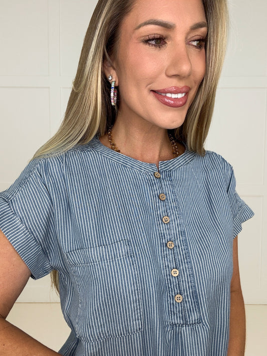 Blue Skies Chambray Pinstripe Top
