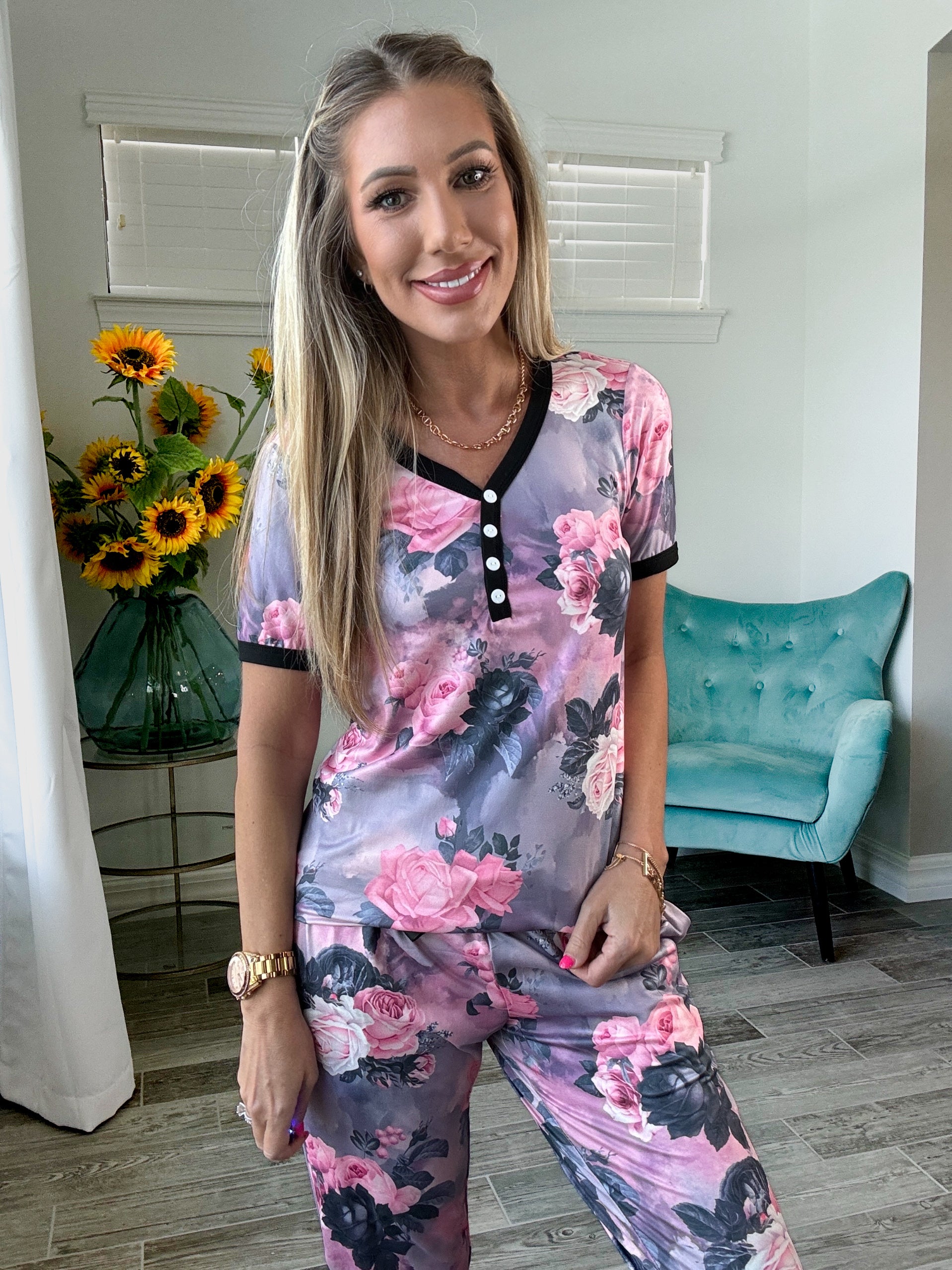 Shirley & Stone Floral Pajamas-220 Lounge wear/Pajamas- Simply Simpson's Boutique is a Women's Online Fashion Boutique Located in Jupiter, Florida