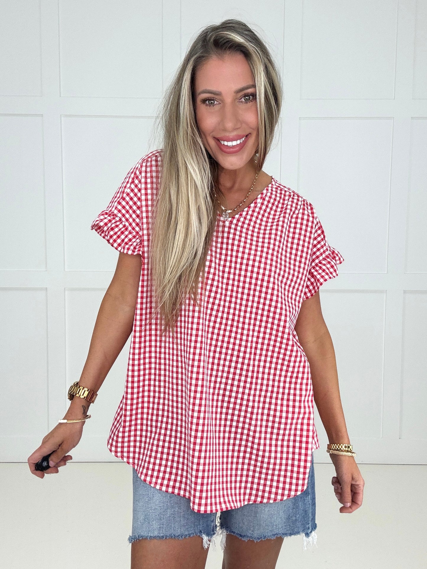 Picnic Perfect Gingham Top-100 Short Sleeves- Simply Simpson's Boutique is a Women's Online Fashion Boutique Located in Jupiter, Florida