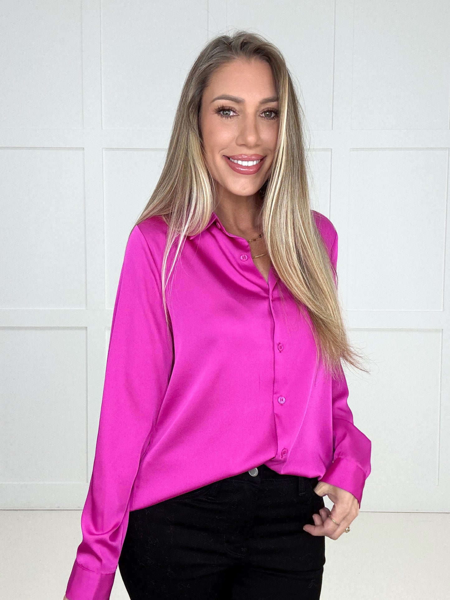 Magenta Bold Move Button Down Blouse