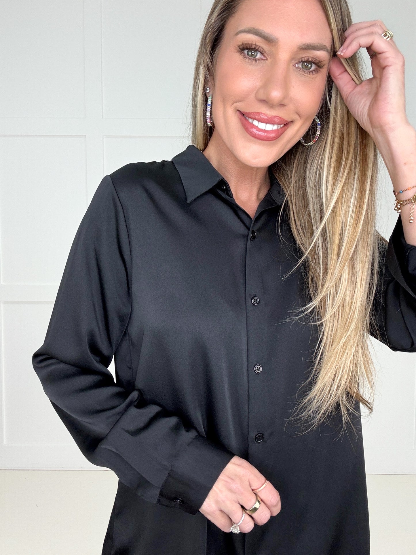 Black Bold Move Button Down Blouse