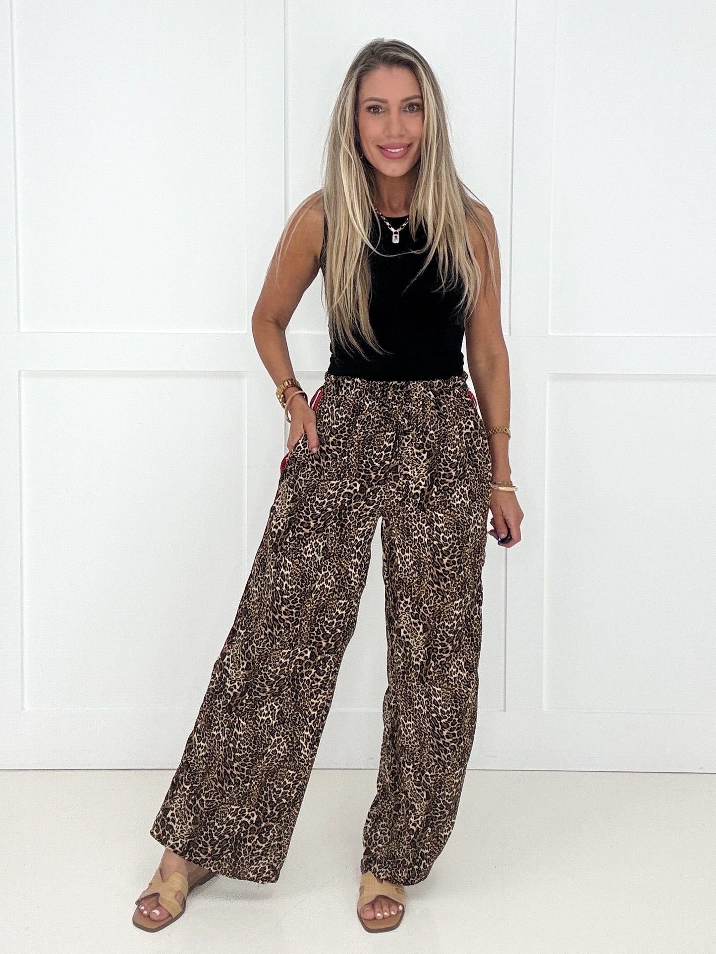 Leopard Trouser Red Side Panel Pants-210 Other Bottoms- Simply Simpson's Boutique is a Women's Online Fashion Boutique Located in Jupiter, Florida
