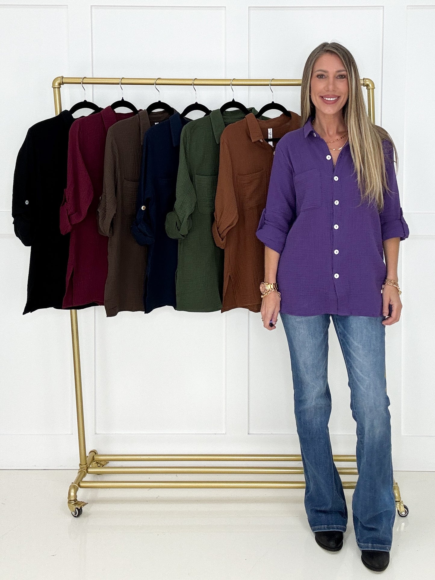 Dear Scarlett Cora Button Down-110 Long Sleeves- Simply Simpson's Boutique is a Women's Online Fashion Boutique Located in Jupiter, Florida