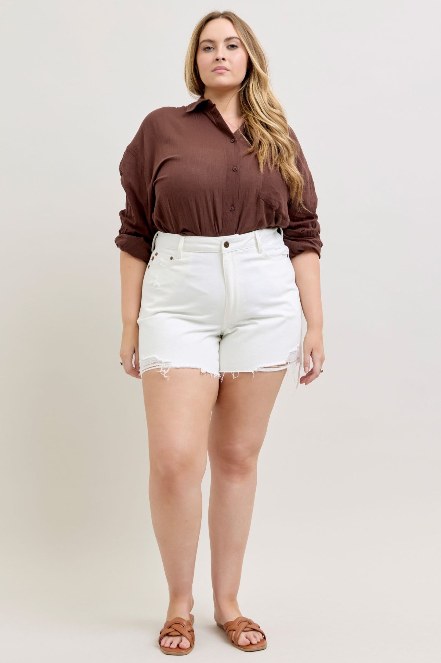 Judy Blue Coastal Classic White Relaxed Shorts w/ Cell Phone Back Pocket-190 Skirts/Shorts- Simply Simpson's Boutique is a Women's Online Fashion Boutique Located in Jupiter, Florida