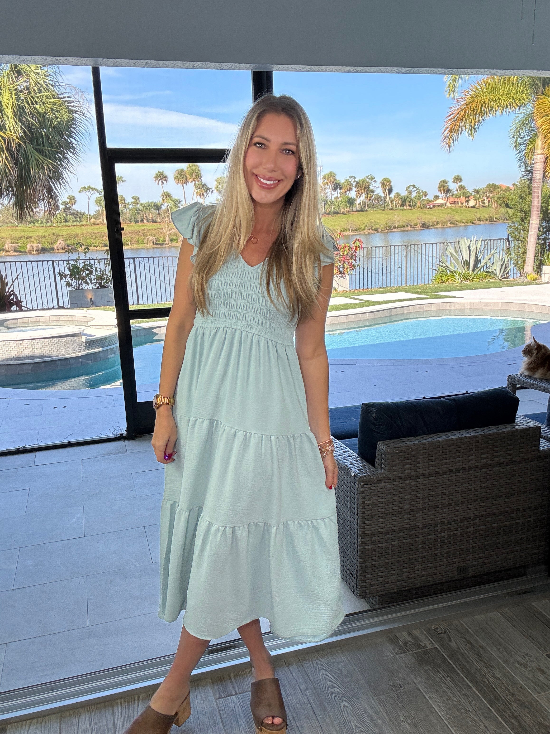 Flutter Sleeve Midi Dress-240 Dresses- Simply Simpson's Boutique is a Women's Online Fashion Boutique Located in Jupiter, Florida