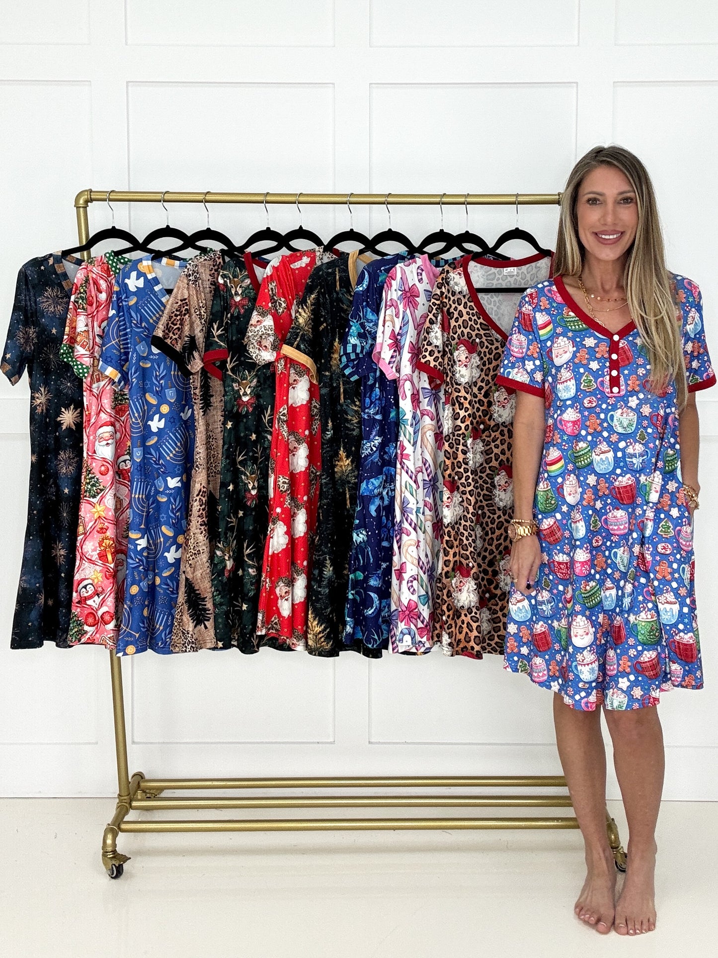 Preorder Simply Simpson 2026 Holiday Pajama Dresses-220 Lounge wear/Pajamas- Simply Simpson's Boutique is a Women's Online Fashion Boutique Located in Jupiter, Florida