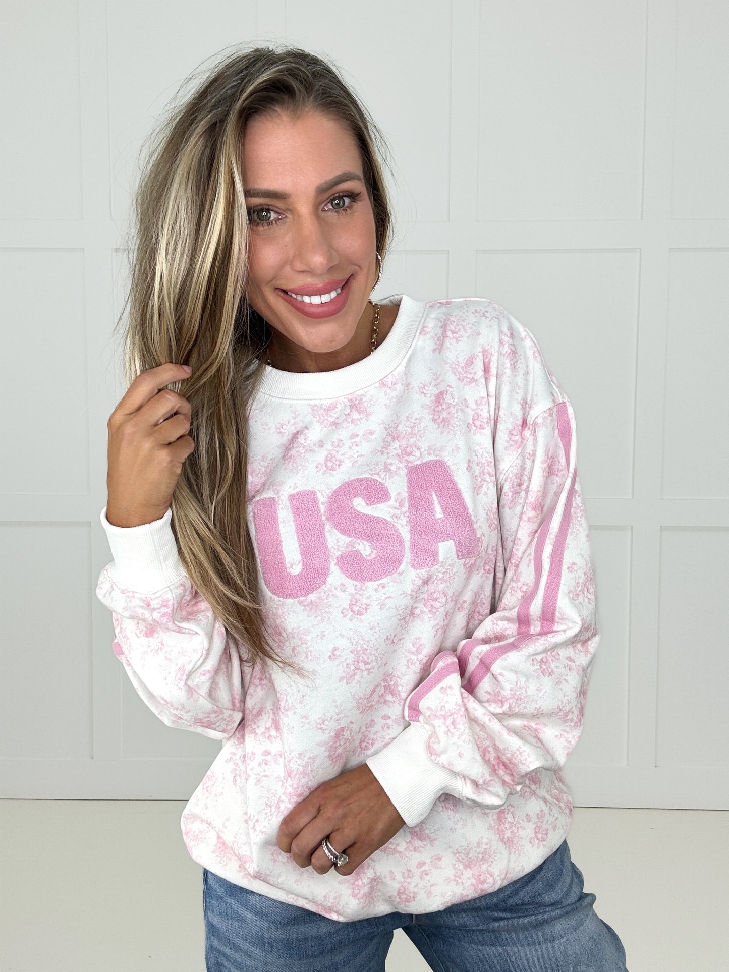 Floral USA Patch Sweatshirt-160 Sweatshirts- Simply Simpson's Boutique is a Women's Online Fashion Boutique Located in Jupiter, Florida