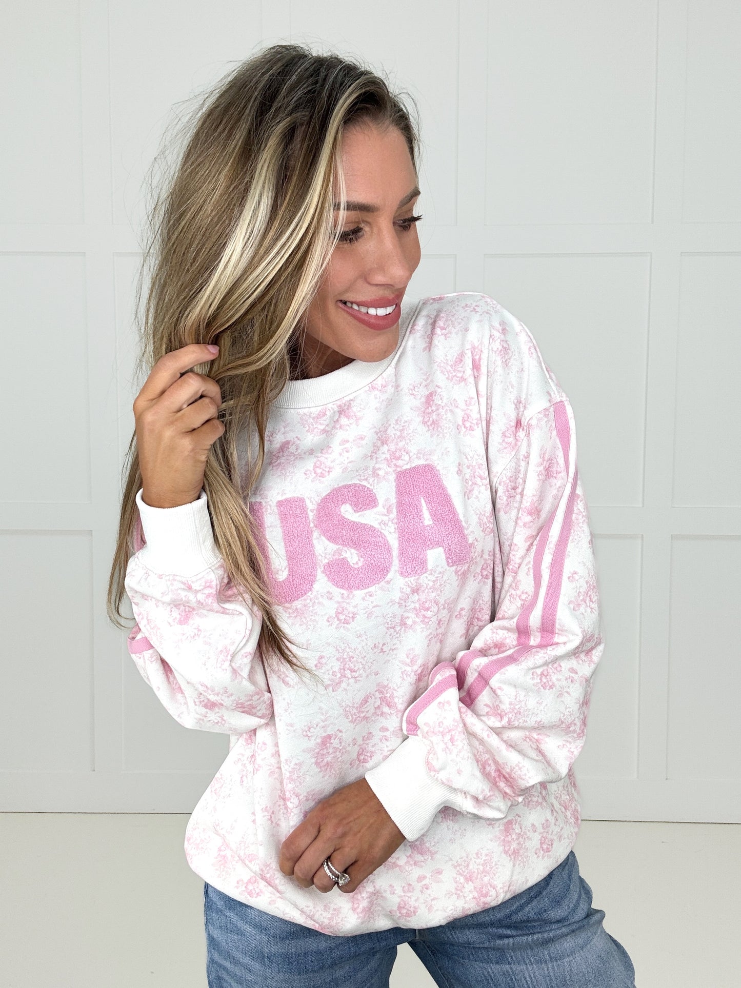 Floral USA Patch Sweatshirt-160 Sweatshirts- Simply Simpson's Boutique is a Women's Online Fashion Boutique Located in Jupiter, Florida