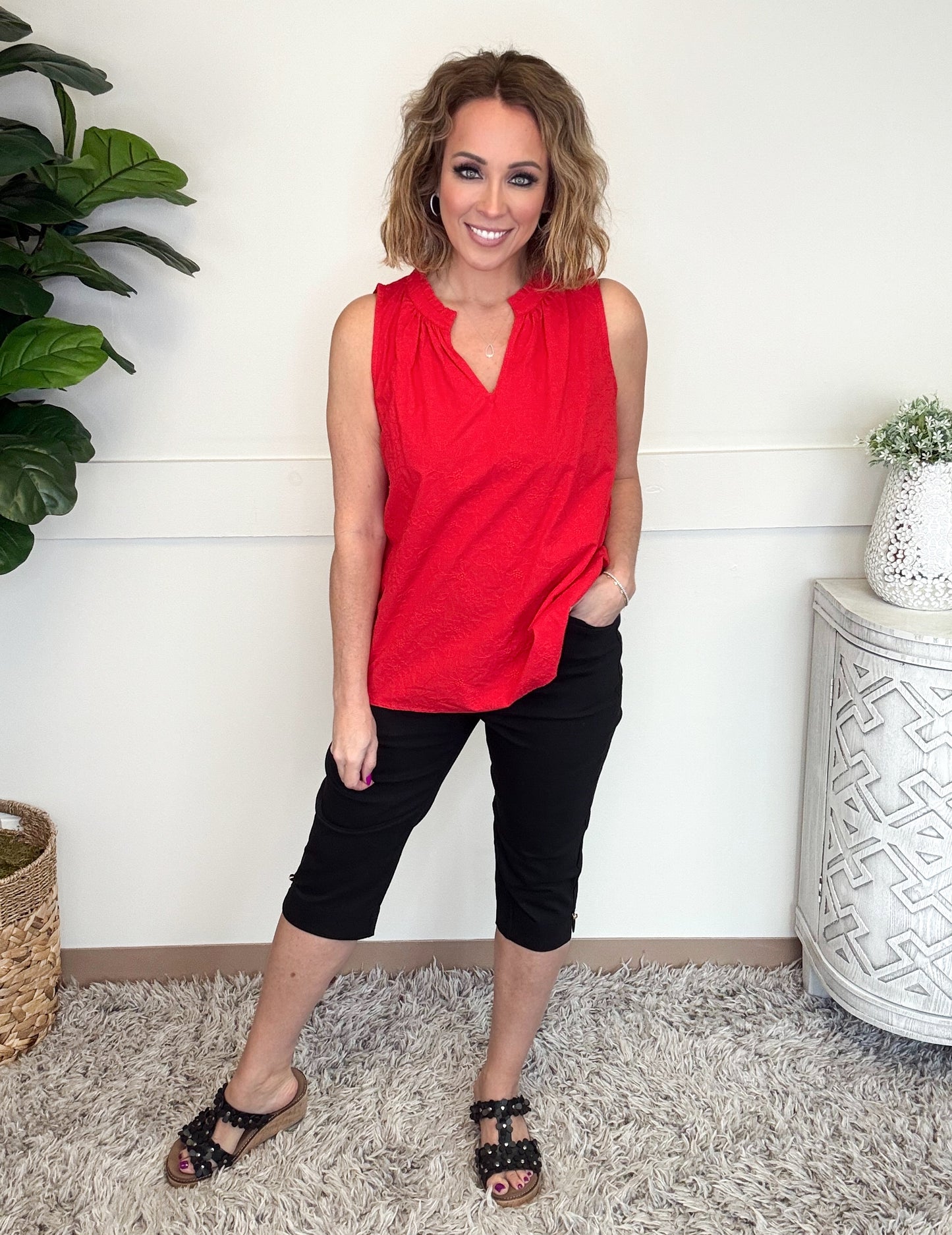 Dear Scarlett Red Camellia Top-120 Sleeveless- Simply Simpson's Boutique is a Women's Online Fashion Boutique Located in Jupiter, Florida