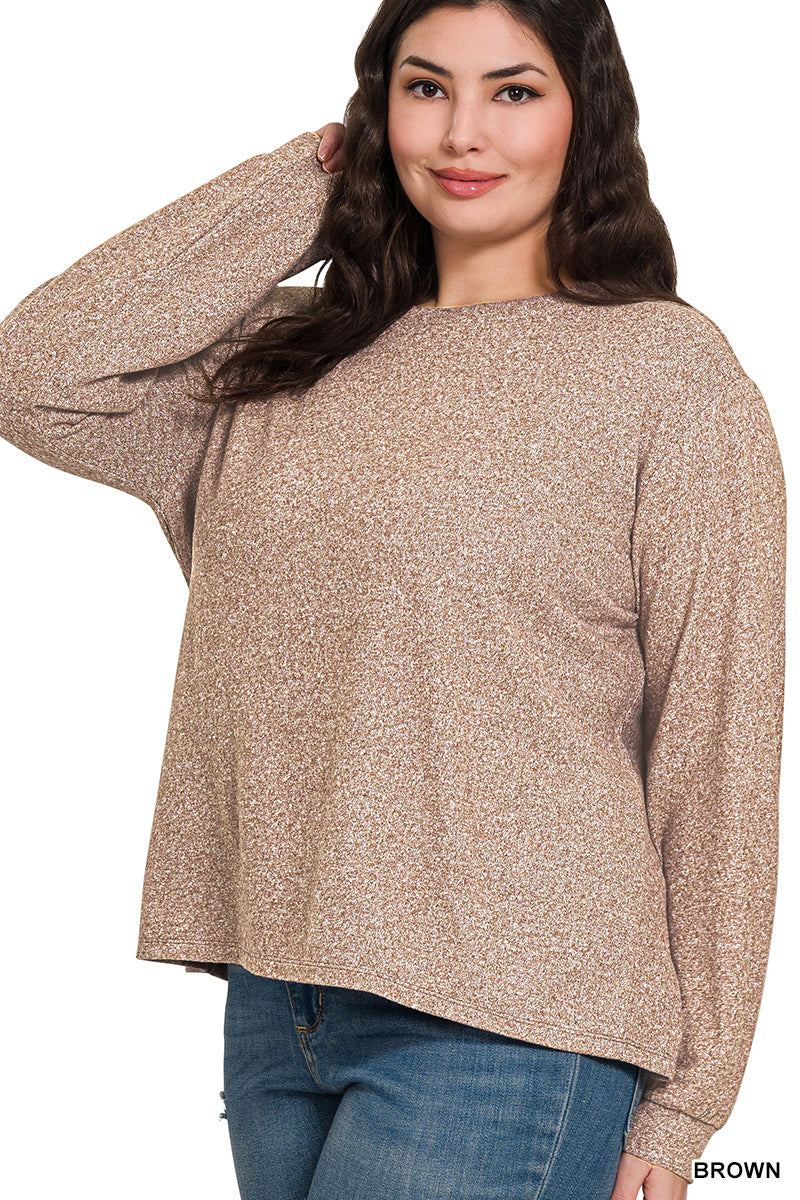 Soft Melange Hacci Round Neck Long Sleeve-110 Long Sleeves- Simply Simpson's Boutique is a Women's Online Fashion Boutique Located in Jupiter, Florida