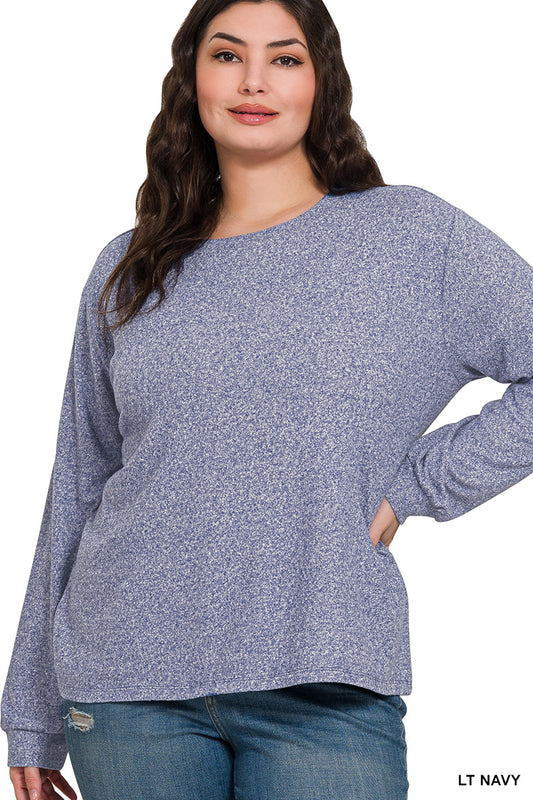 Soft Melange Hacci Round Neck Long Sleeve-110 Long Sleeves- Simply Simpson's Boutique is a Women's Online Fashion Boutique Located in Jupiter, Florida