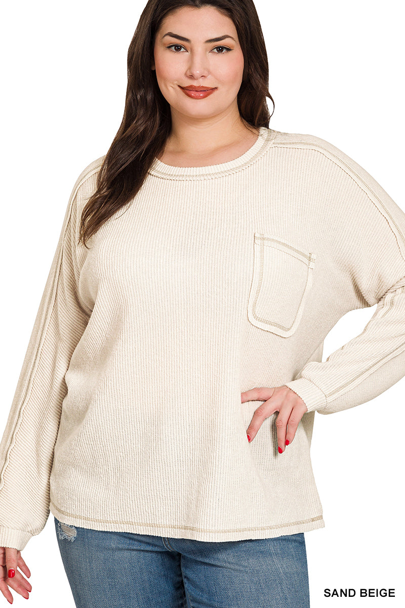 Brushed Ribbed Hacci Round Neck Sweater-150 Sweaters- Simply Simpson's Boutique is a Women's Online Fashion Boutique Located in Jupiter, Florida