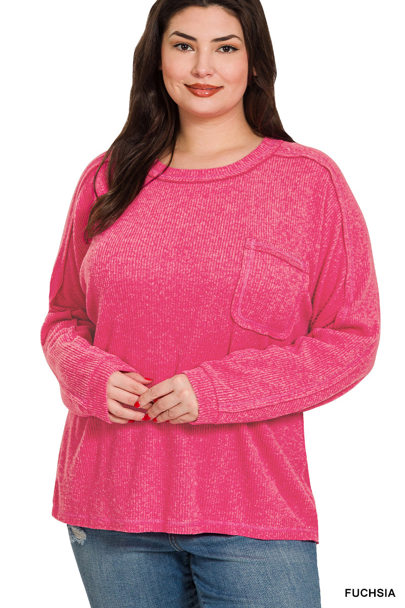 Brushed Ribbed Hacci Round Neck Sweater-150 Sweaters- Simply Simpson's Boutique is a Women's Online Fashion Boutique Located in Jupiter, Florida