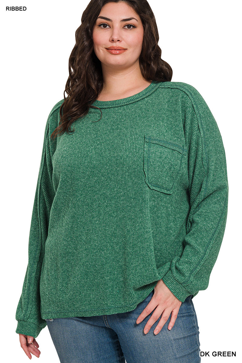 Brushed Ribbed Hacci Round Neck Sweater-150 Sweaters- Simply Simpson's Boutique is a Women's Online Fashion Boutique Located in Jupiter, Florida