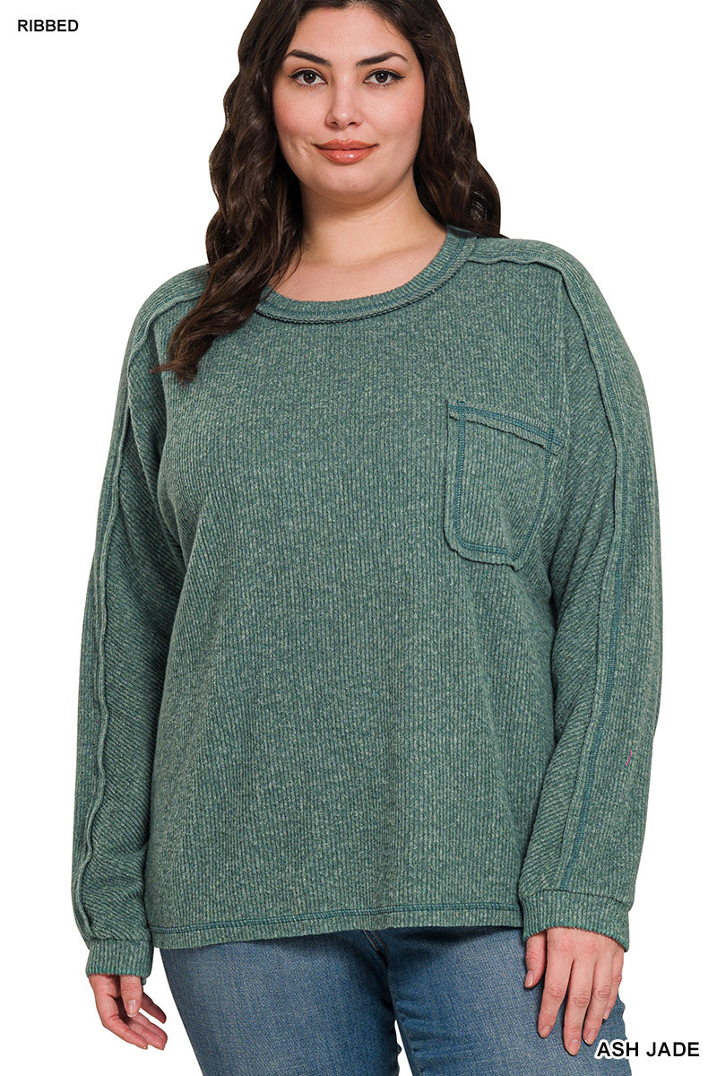 Brushed Ribbed Hacci Round Neck Sweater-150 Sweaters- Simply Simpson's Boutique is a Women's Online Fashion Boutique Located in Jupiter, Florida