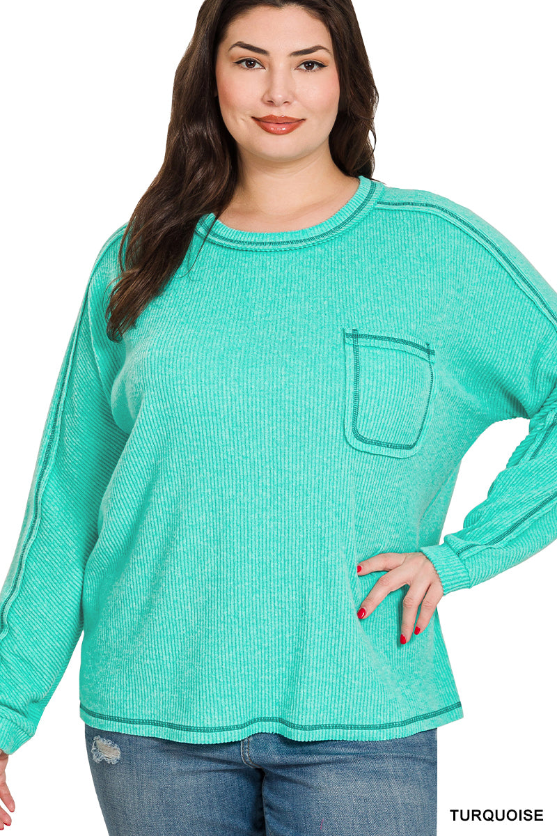 Brushed Ribbed Hacci Round Neck Sweater-150 Sweaters- Simply Simpson's Boutique is a Women's Online Fashion Boutique Located in Jupiter, Florida