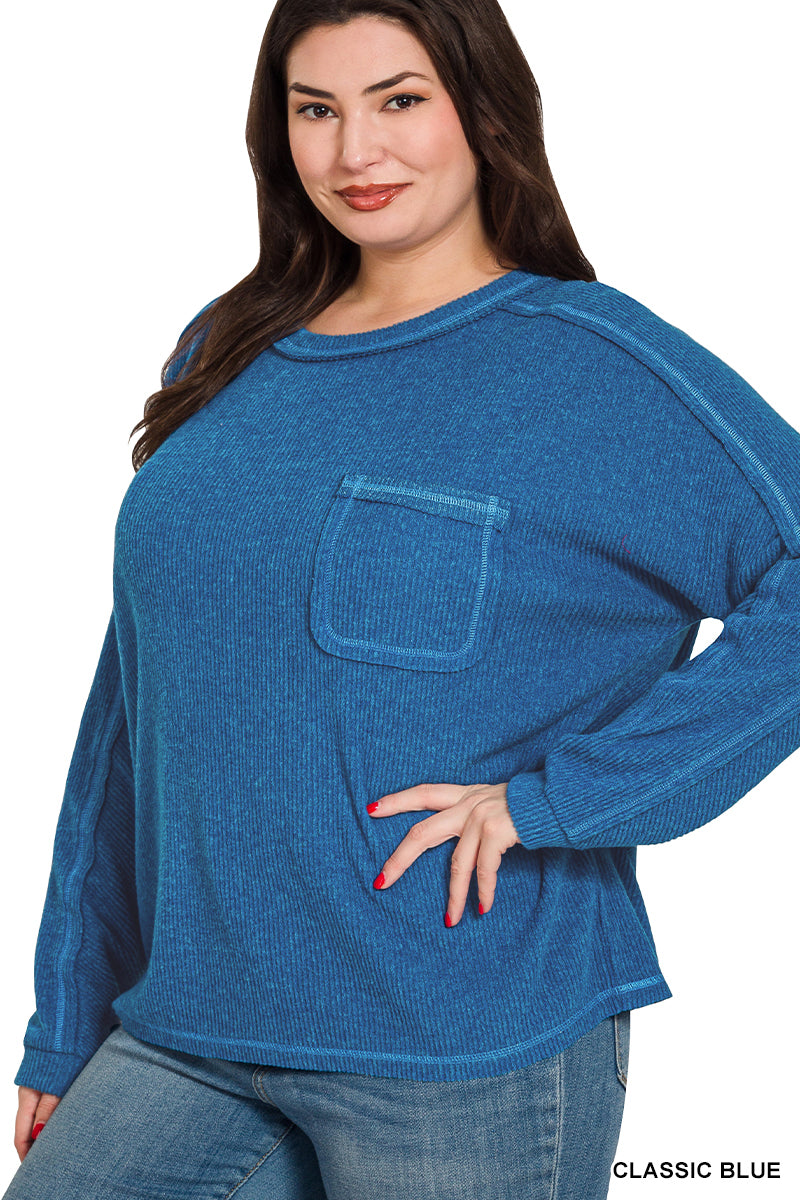 Brushed Ribbed Hacci Round Neck Sweater-150 Sweaters- Simply Simpson's Boutique is a Women's Online Fashion Boutique Located in Jupiter, Florida
