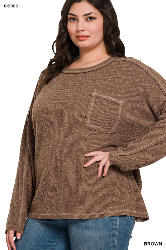 Brushed Ribbed Hacci Round Neck Sweater-150 Sweaters- Simply Simpson's Boutique is a Women's Online Fashion Boutique Located in Jupiter, Florida
