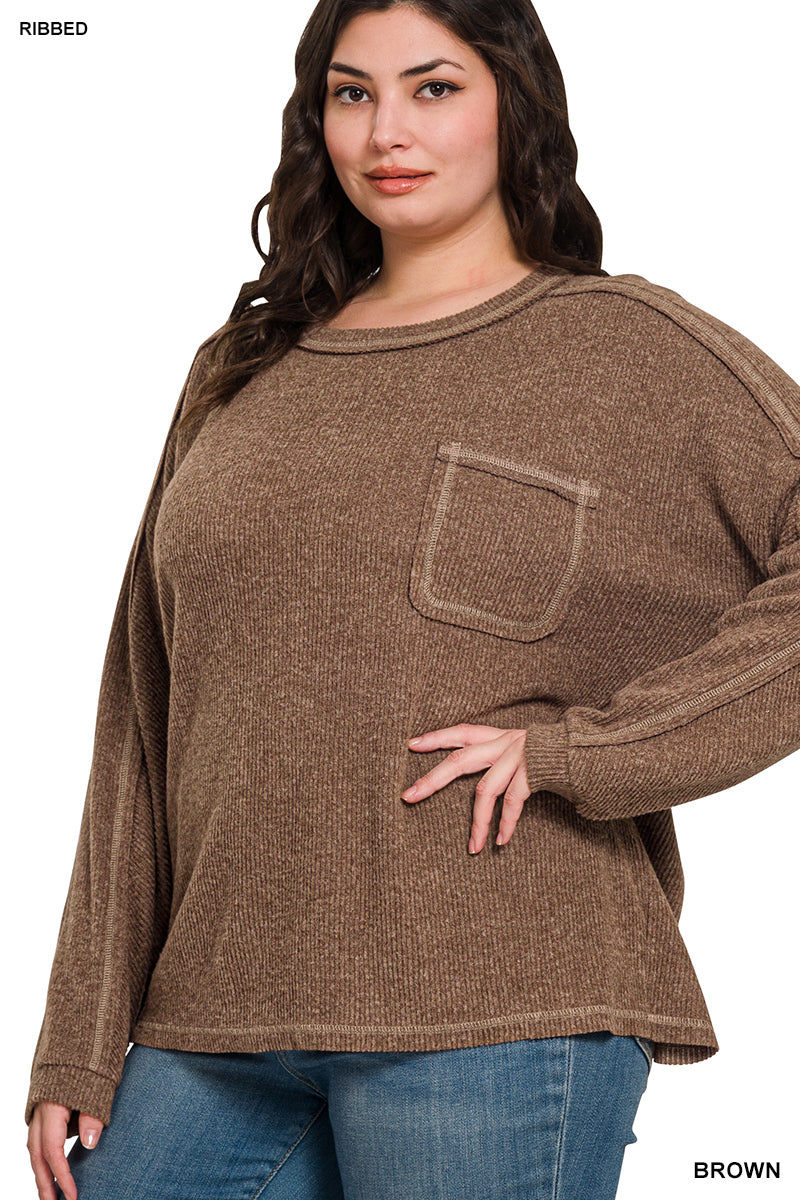 Brushed Ribbed Hacci Round Neck Sweater-150 Sweaters- Simply Simpson's Boutique is a Women's Online Fashion Boutique Located in Jupiter, Florida