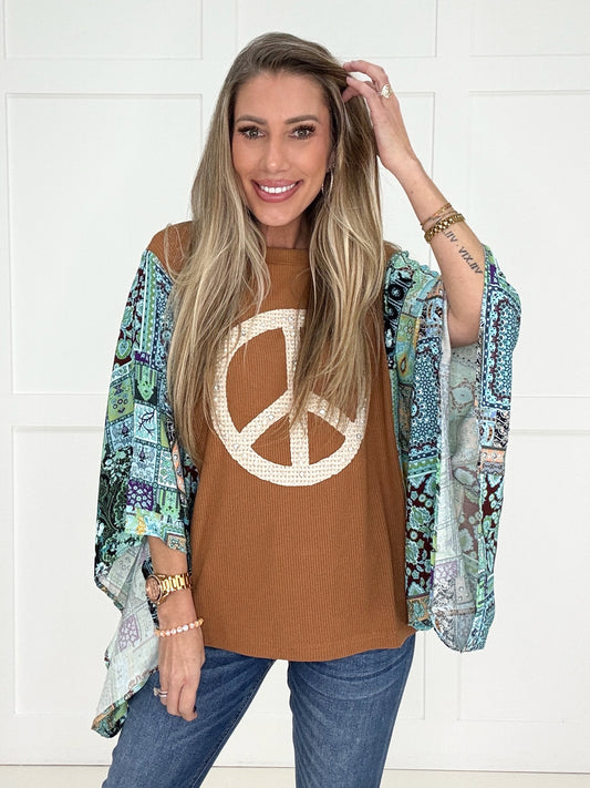 Peace & Patchwork Top-110 Long Sleeves- Simply Simpson's Boutique is a Women's Online Fashion Boutique Located in Jupiter, Florida