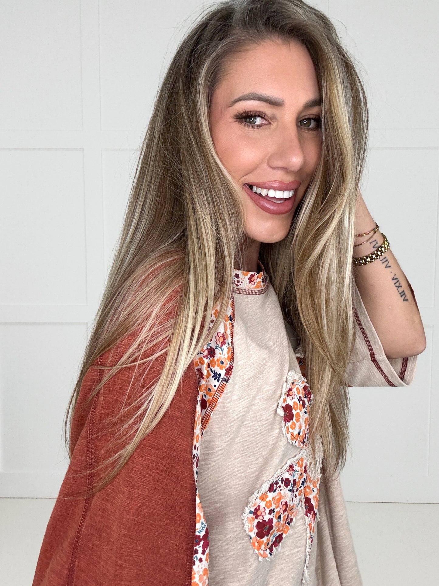 Daisy Blossom Patchwork Top-100 Short Sleeves- Simply Simpson's Boutique is a Women's Online Fashion Boutique Located in Jupiter, Florida