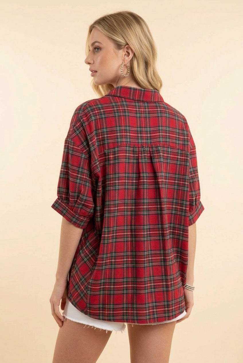 Red Collins Classic Plaid Top-100 Short Sleeves- Simply Simpson's Boutique is a Women's Online Fashion Boutique Located in Jupiter, Florida